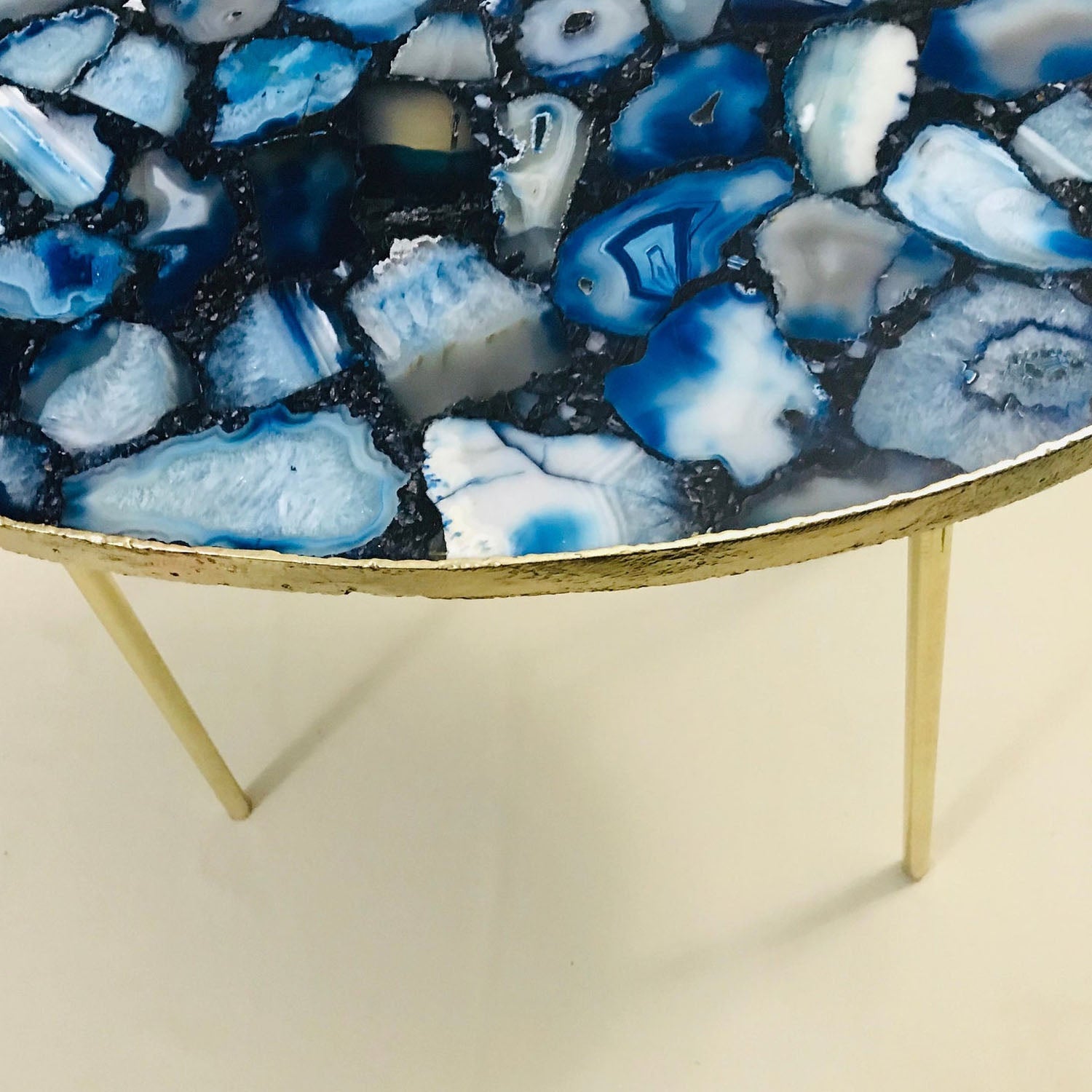 Blue Oval Agate/Crystal/Gemstone/Quartz Organic Edge Side/Drink/Table-3