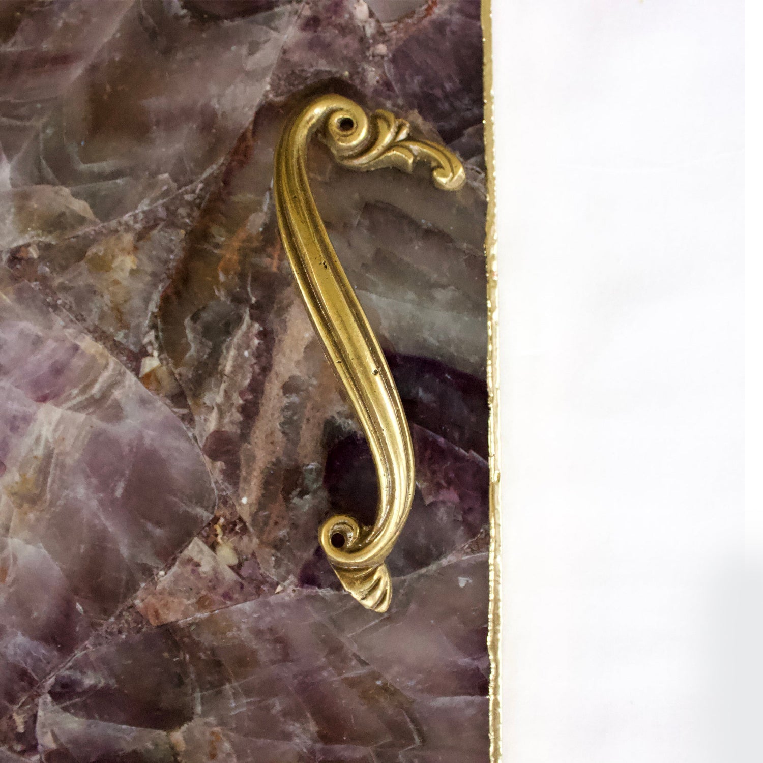 Amethyst Agate Serving Tray With Brass Handles | Square-3