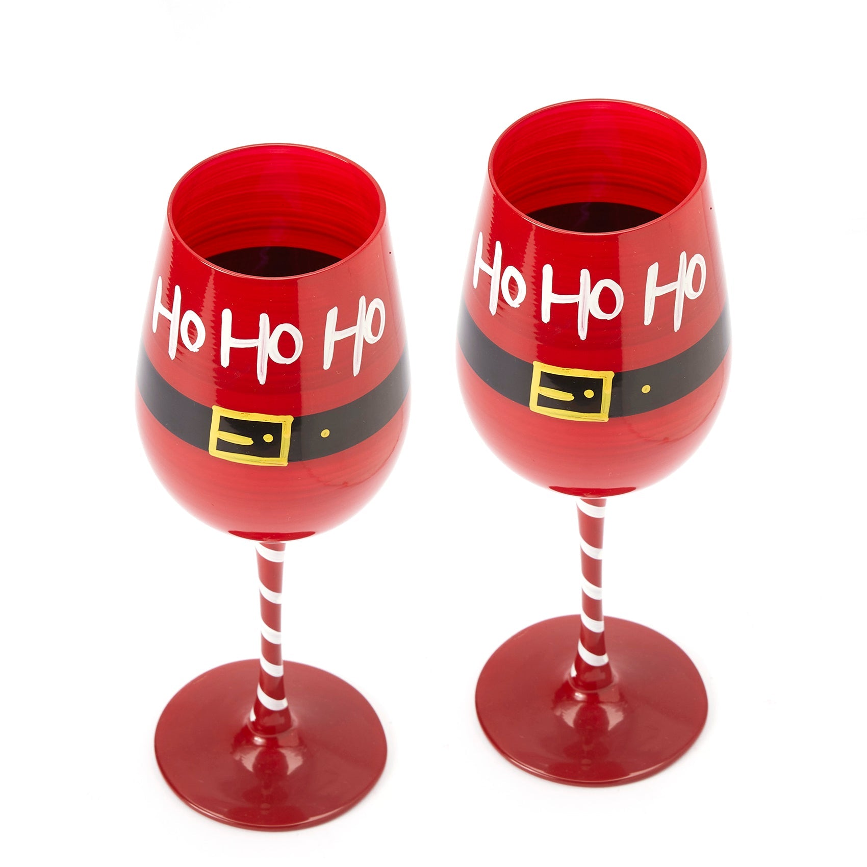 Ho Ho Ho Santa's Christmas Stemmed Wine & Water Glasses - Set of 2 - HoHoHo, Red & Black, 9" H - Holiday Parties Glassware - Xmas Tree - Set of 2, 17.5oz - Merry Christmas Santa Festive Glass-3