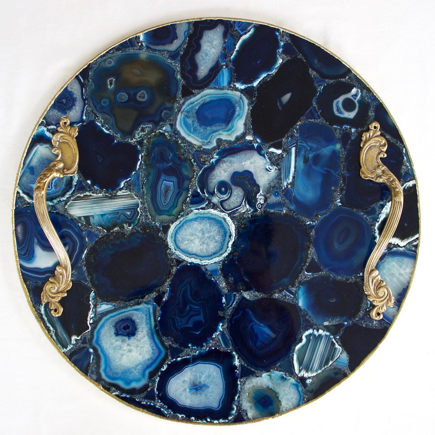 Blue Agate Serving Tray With Brass Handles | Circular-0