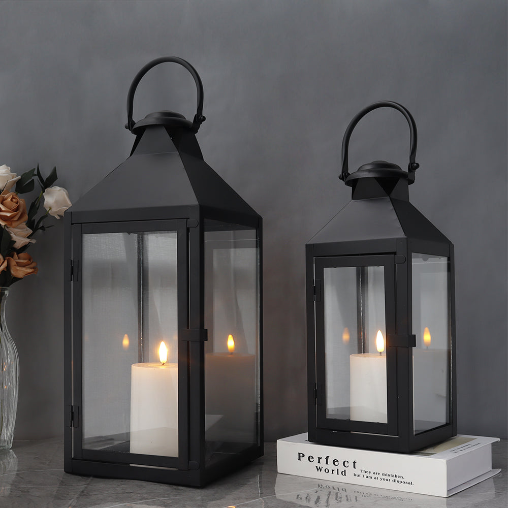 17.5"&13.5"High Set of 2 Metal Candle Lanterns(Black)-3