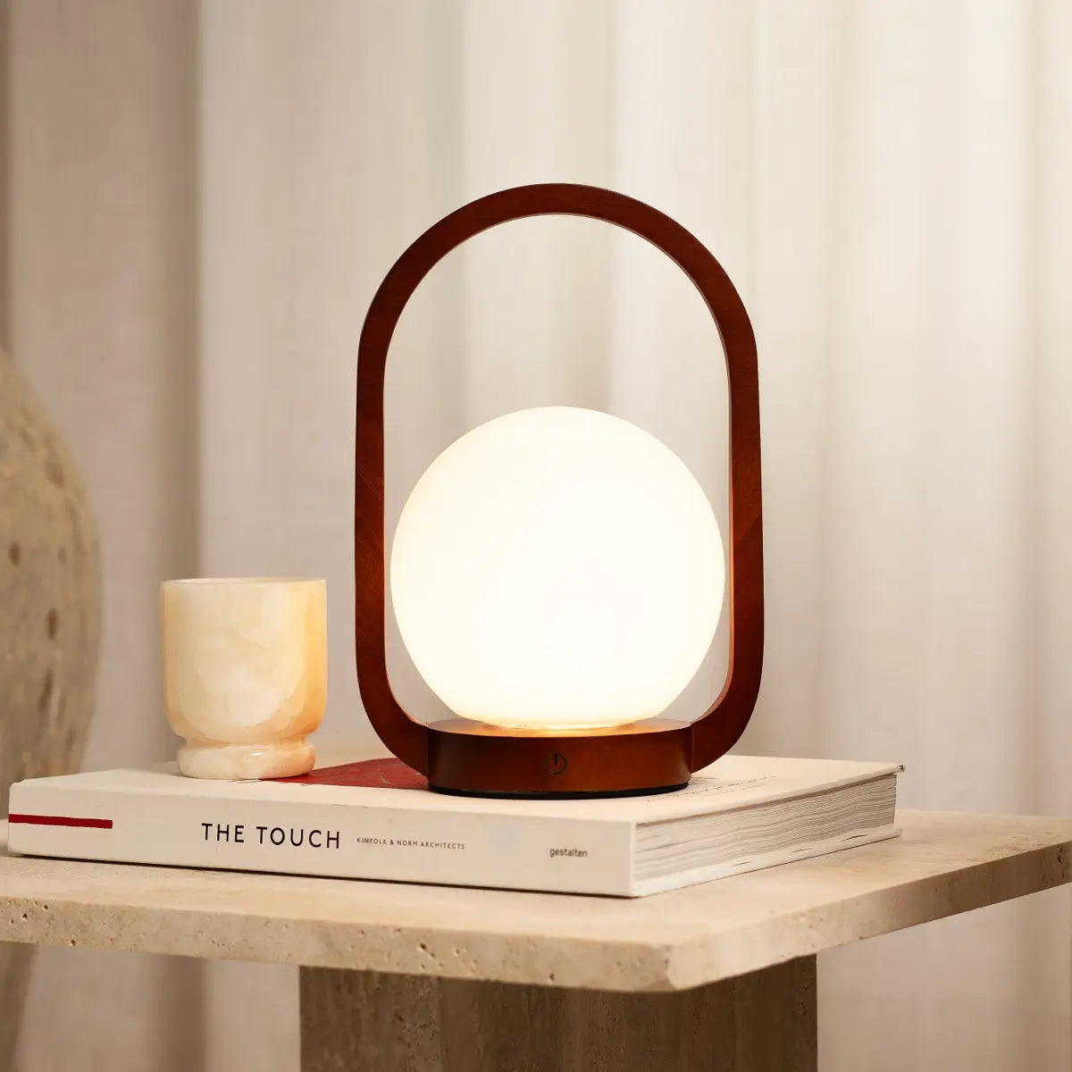 Skye Chestnut Brown Wooden Cordless Lamp | Rechargeable & Dimmable-1