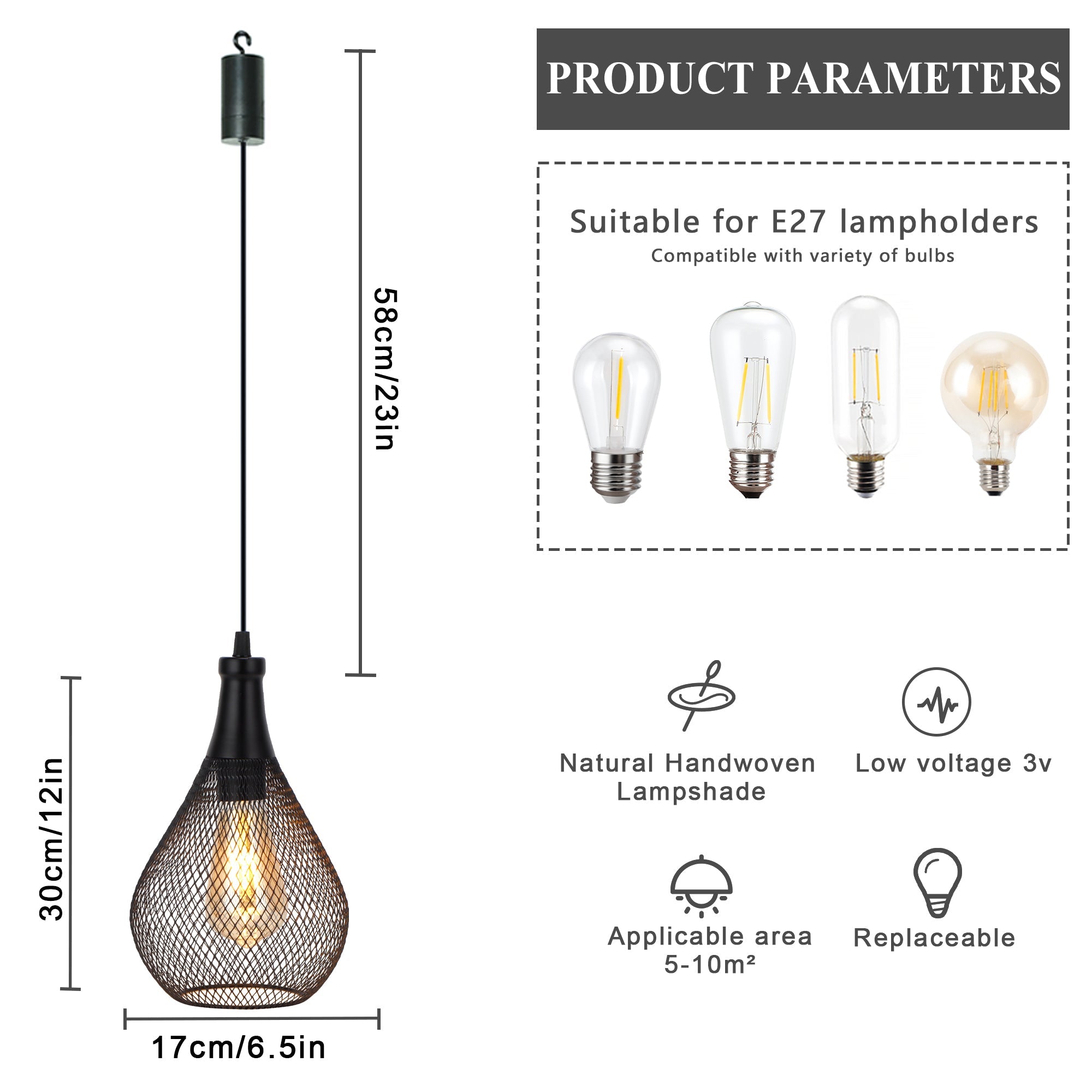 JHY DESIGN 2-Pack Hanging Lamps: Battery-Powered, Cordless, 6-Hr Timer, Teardrop (Indoor/Outdoor)-3