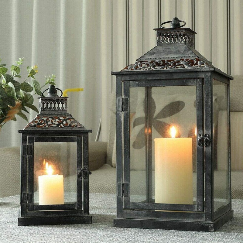 Antique Grey Brush Decorative Lanterns（ Set of 2 ）-0