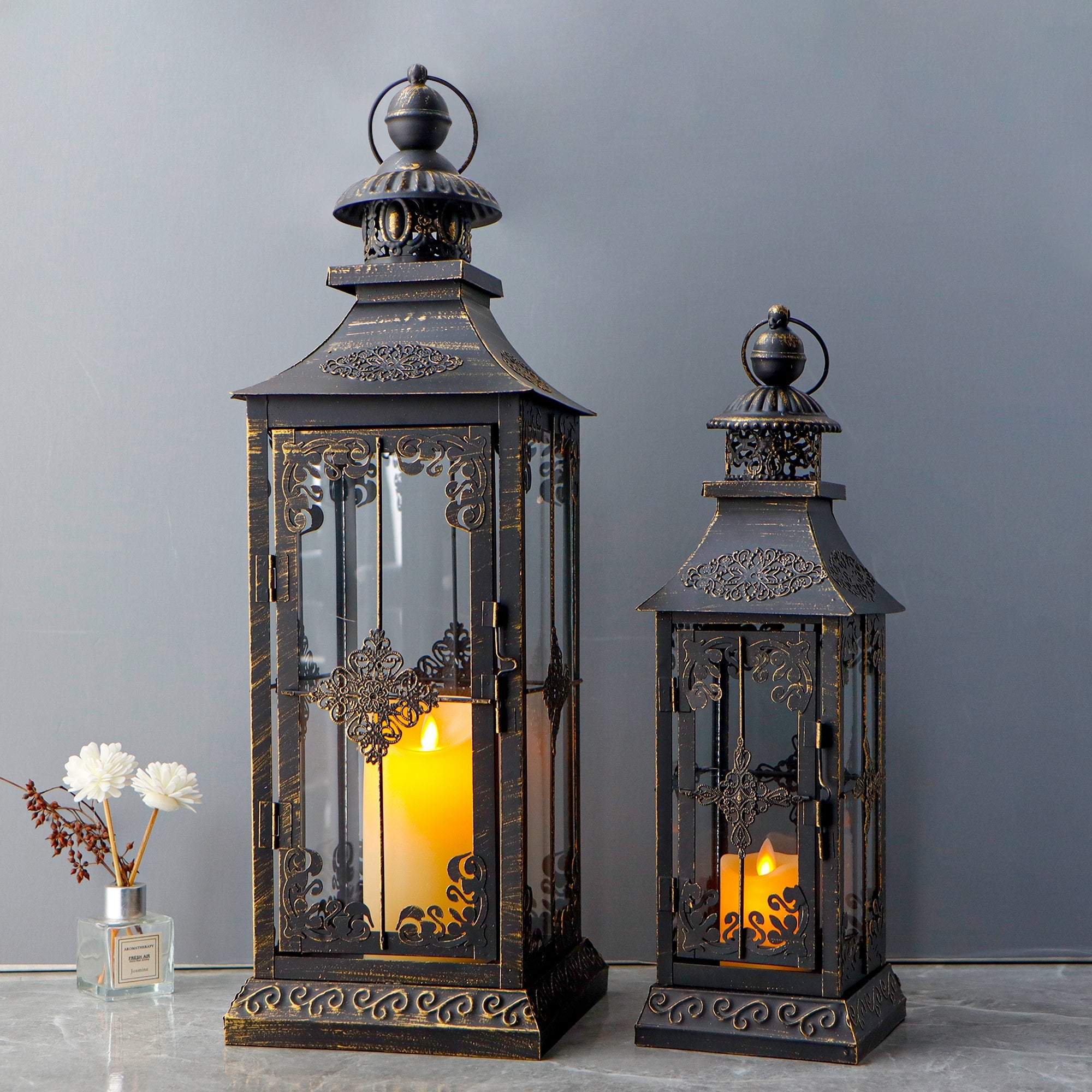 Vintage metal candle lamp (two-piece set)-3
