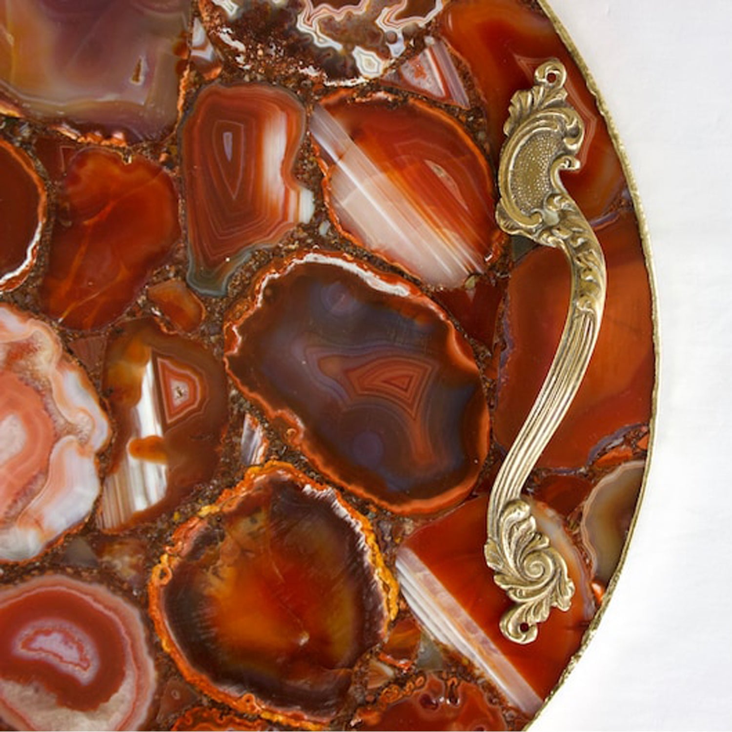 Red Agate Serving Tray With Brass Handles | Circular-3