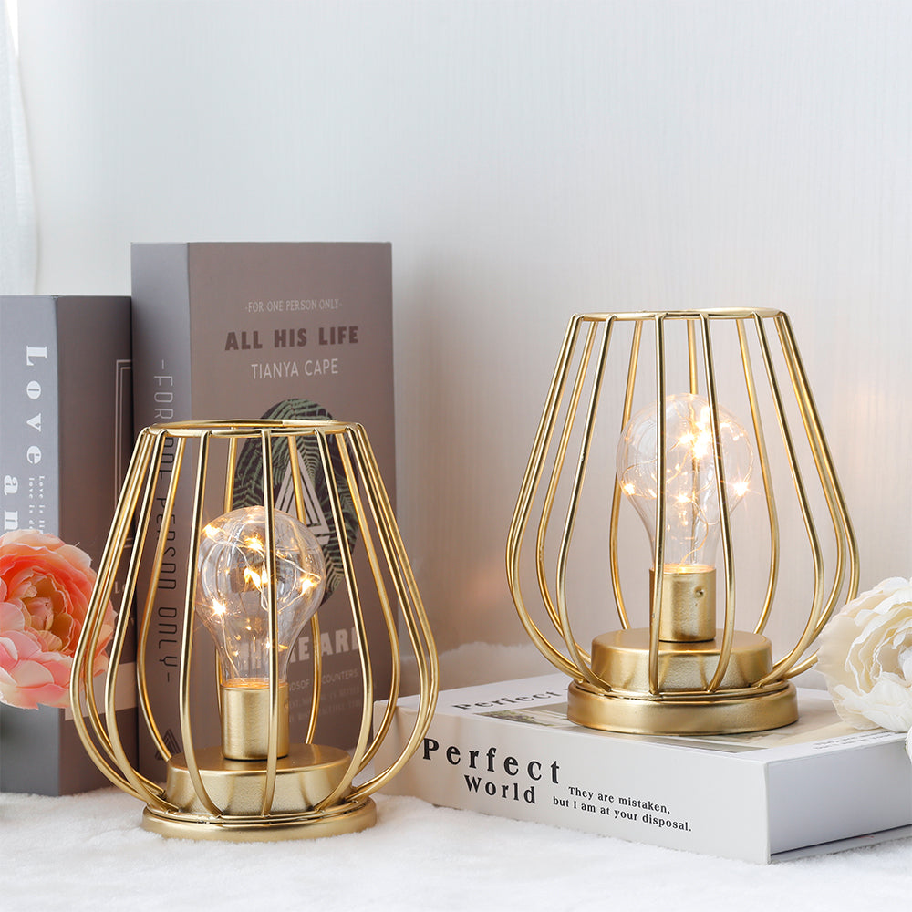 7'' Tall Metal Lamp Mini Cage Shape Cordless Table Battery Lanterns(Set of 2)-0