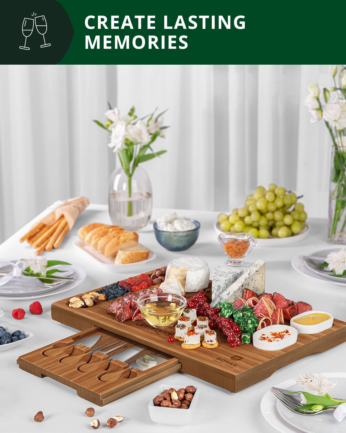 Cheese Board Set w/knives, 16.5“x11”, Brown