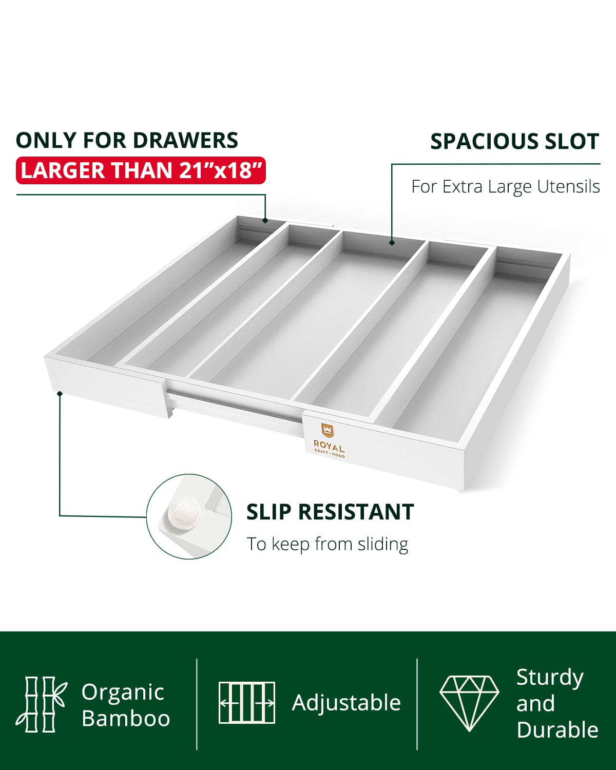 Utensil Drawer Organizer, White (5 Slots)