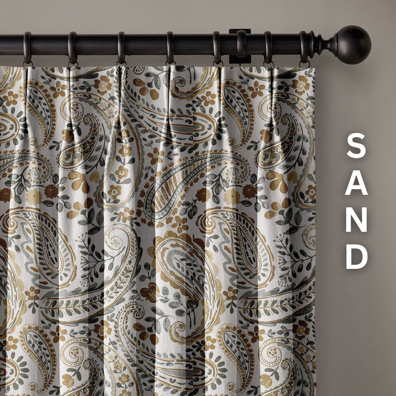 Organic Linen Paisley Pinch Pleat Curtains | Made to Measure | 5 Colours | Blackout Option Available-1