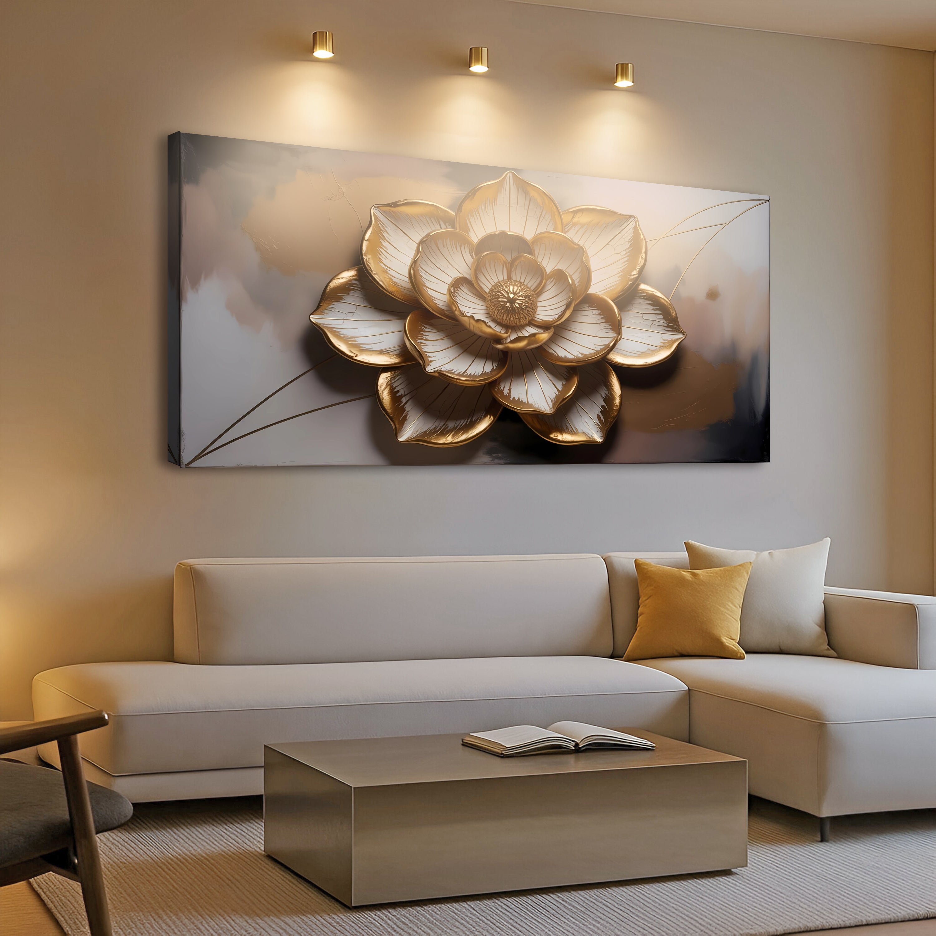 Golden Lotus Minimalist Abstract Wall Art