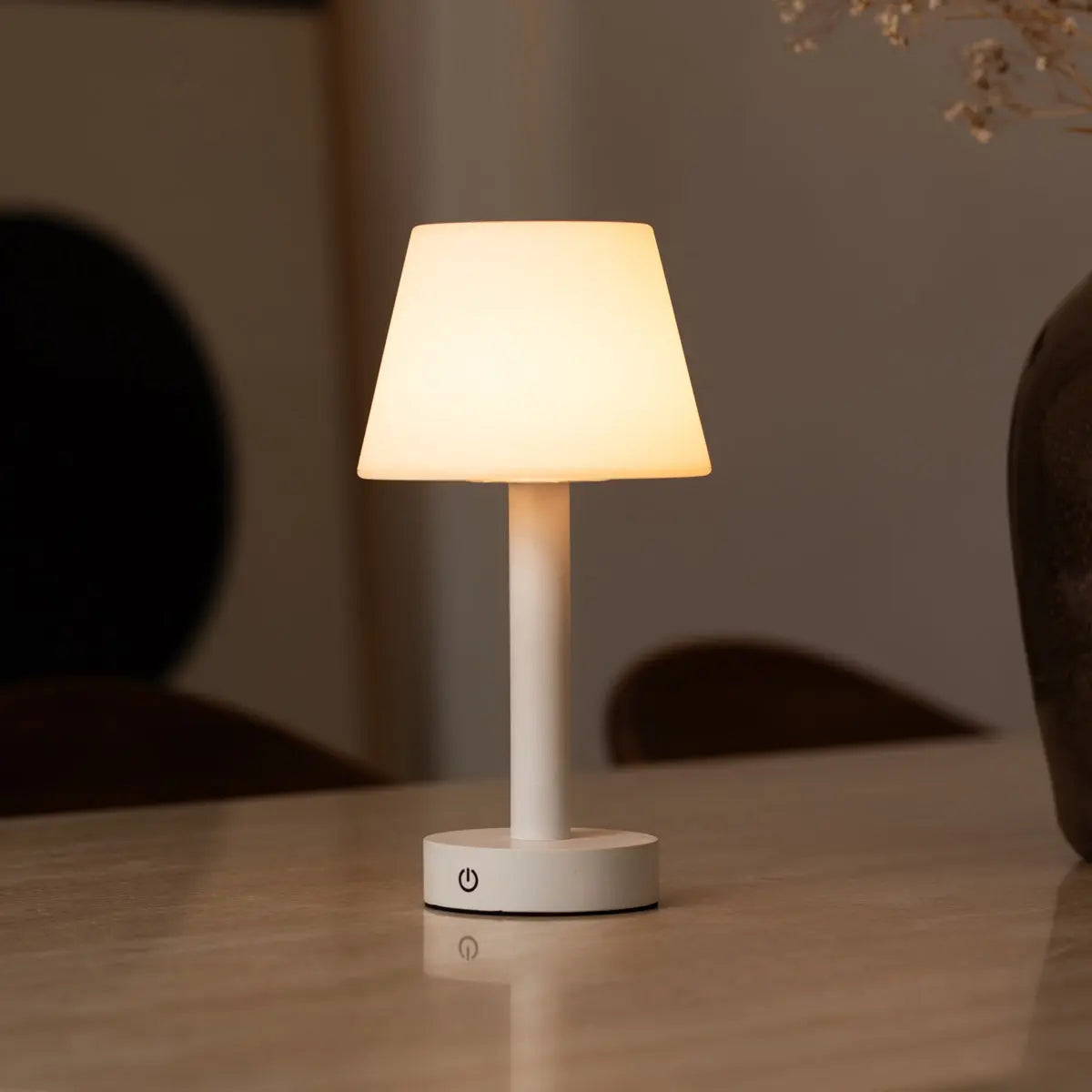 Zoë White Wooden Rechargeable Table Lamp | Cordless, Dimmable, USB-C, 80-Hour Battery-1