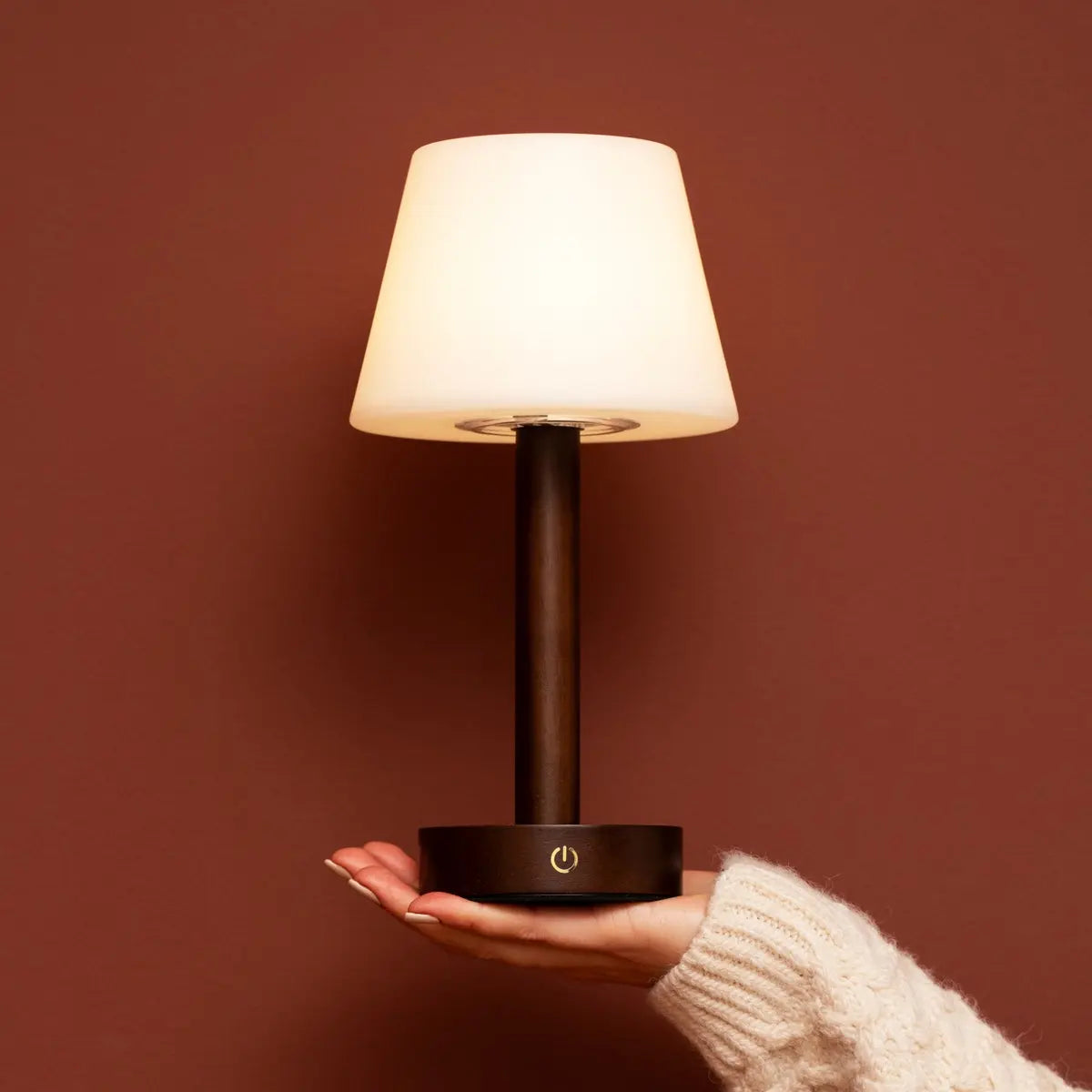 Zoë Dark Brown Wooden Rechargeable Table Lamp | Dimmable, USB-C, 80-Hour Battery-4