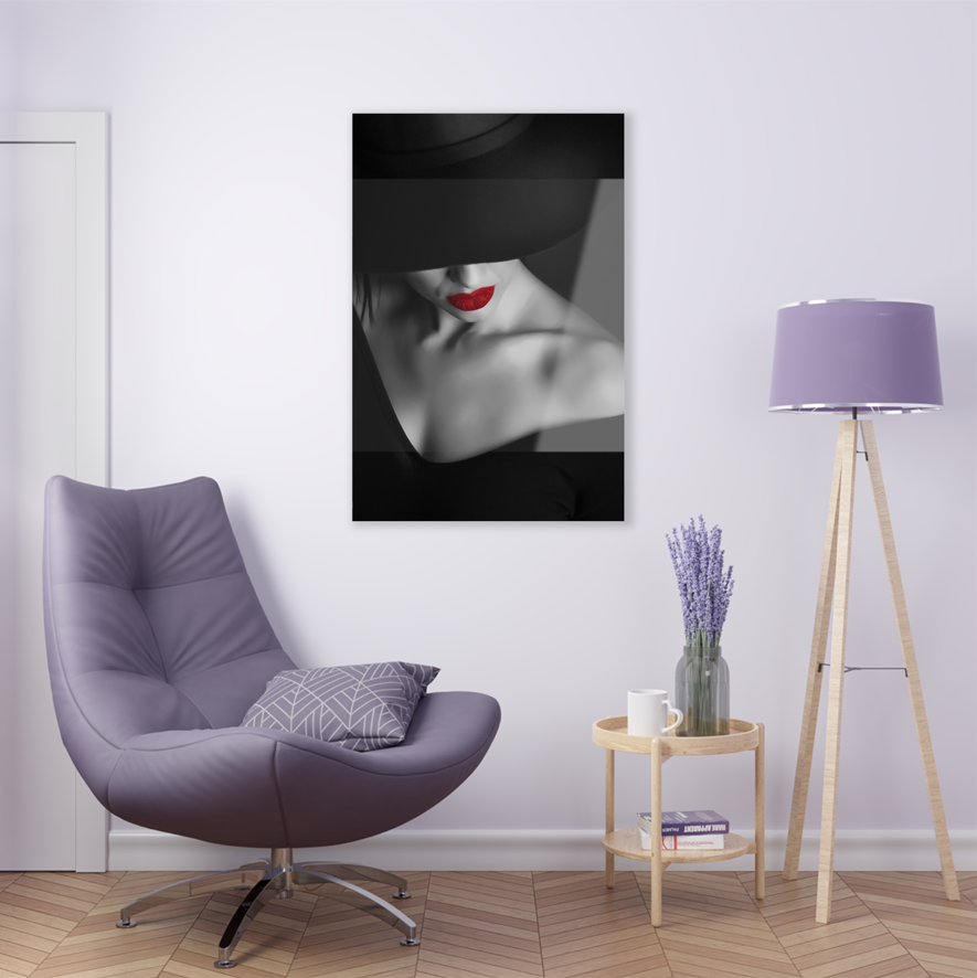 Tempered glass wall art - woman in black hat-2