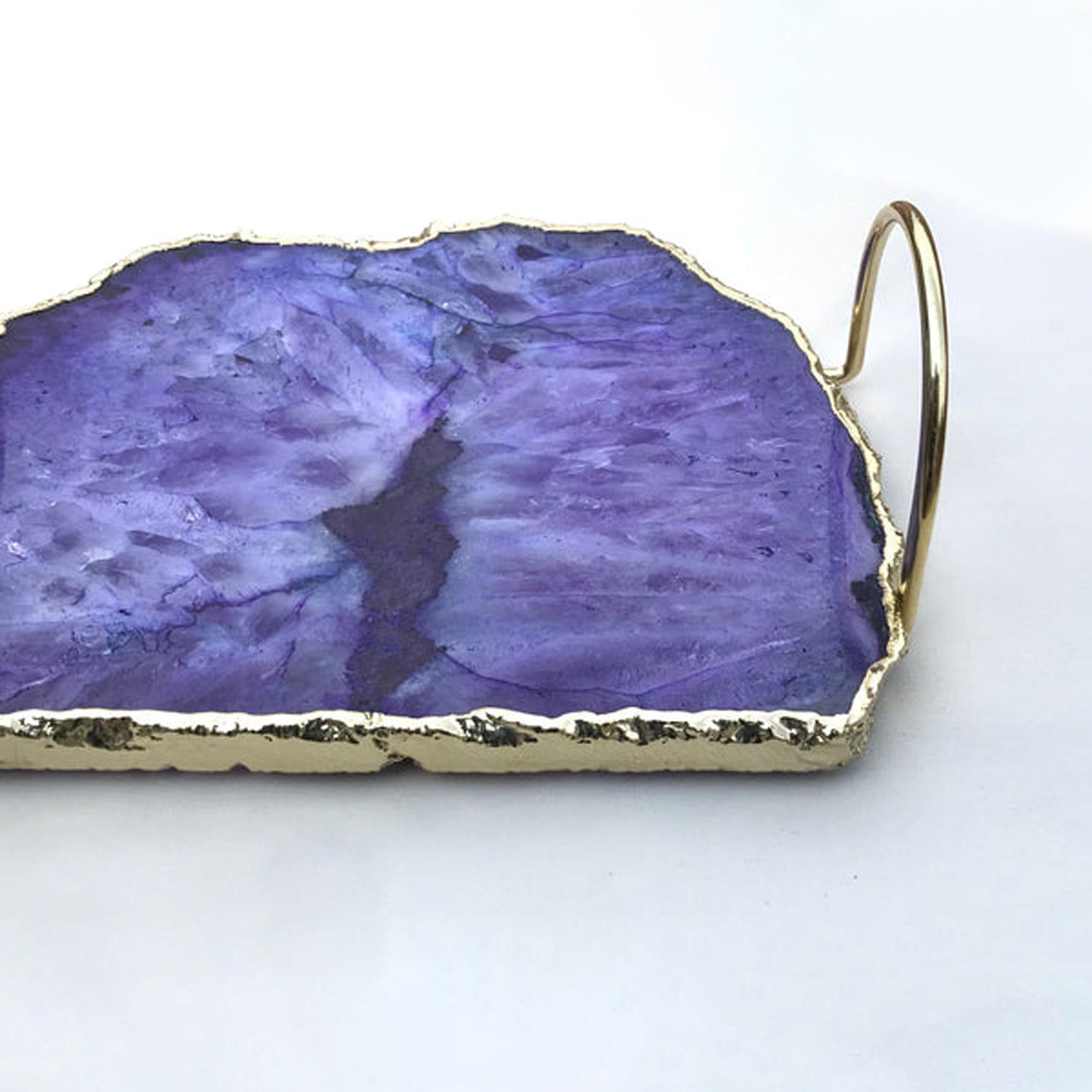 Purple Agate Serving Tray With Brass Loop Handles-3