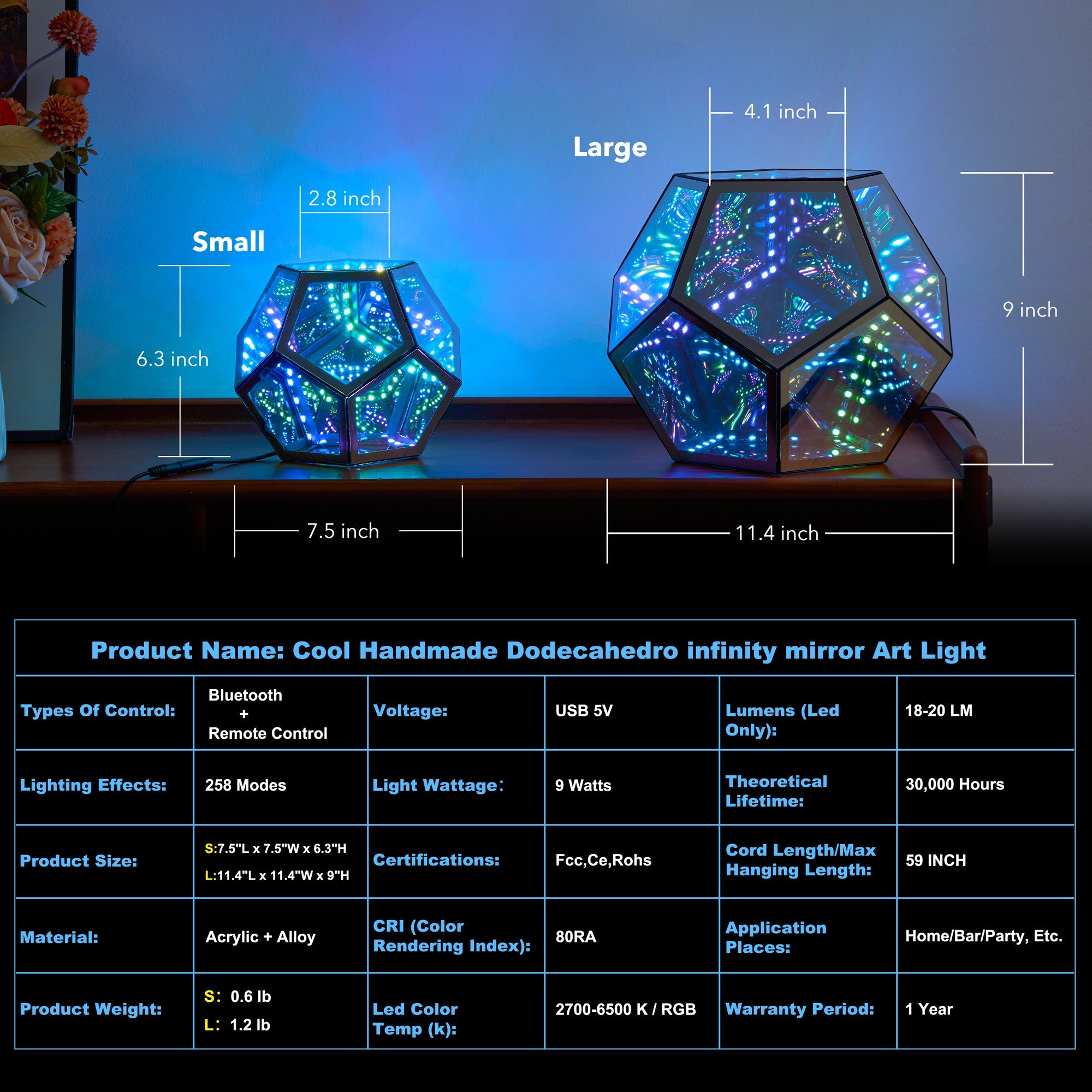 Infinity Dodecahedron Magic Table Lamp