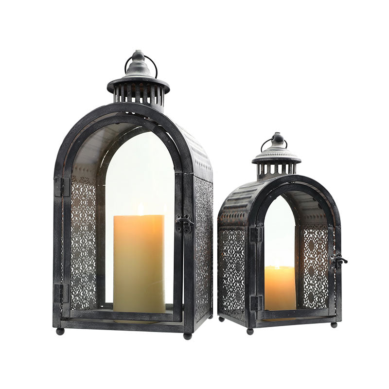 Antique Grey Decorative Lanterns Metal Candle Lanterns ( Set of 2 )-1