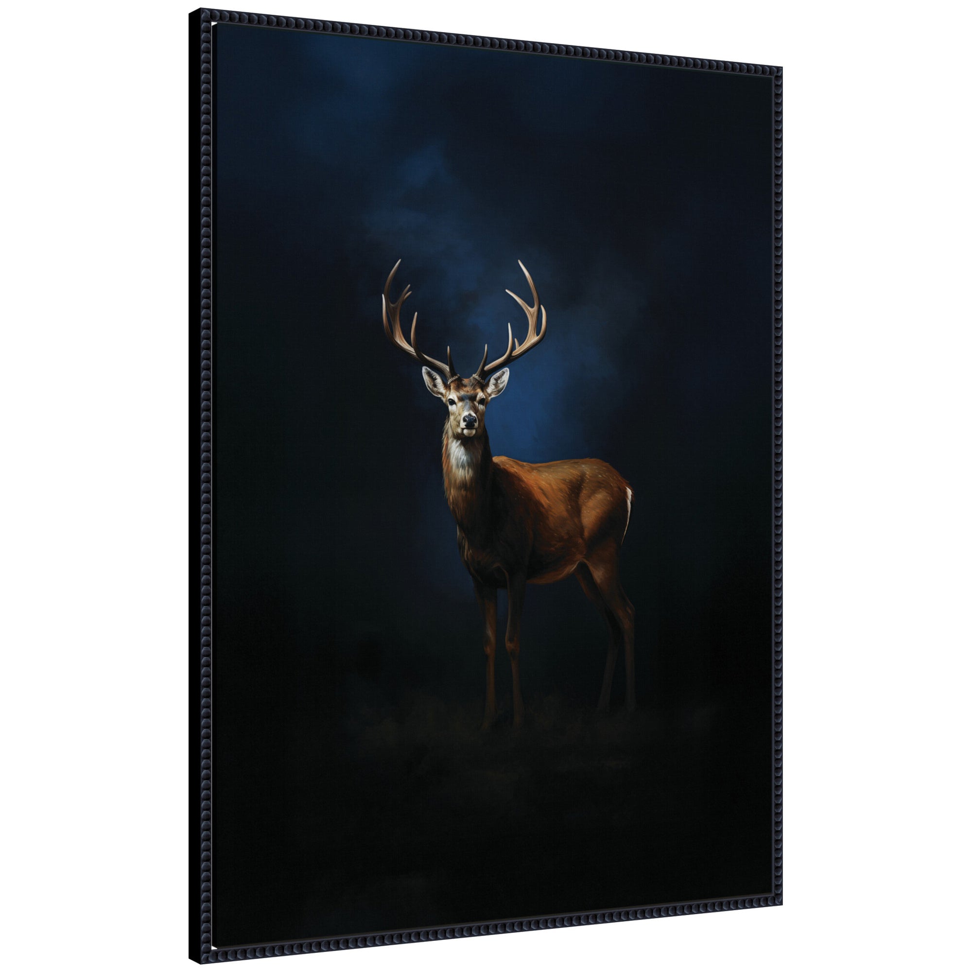 Cobalt Night Sky Deer by The Creative Bunch Studio Framed Canvas Wall Art Print