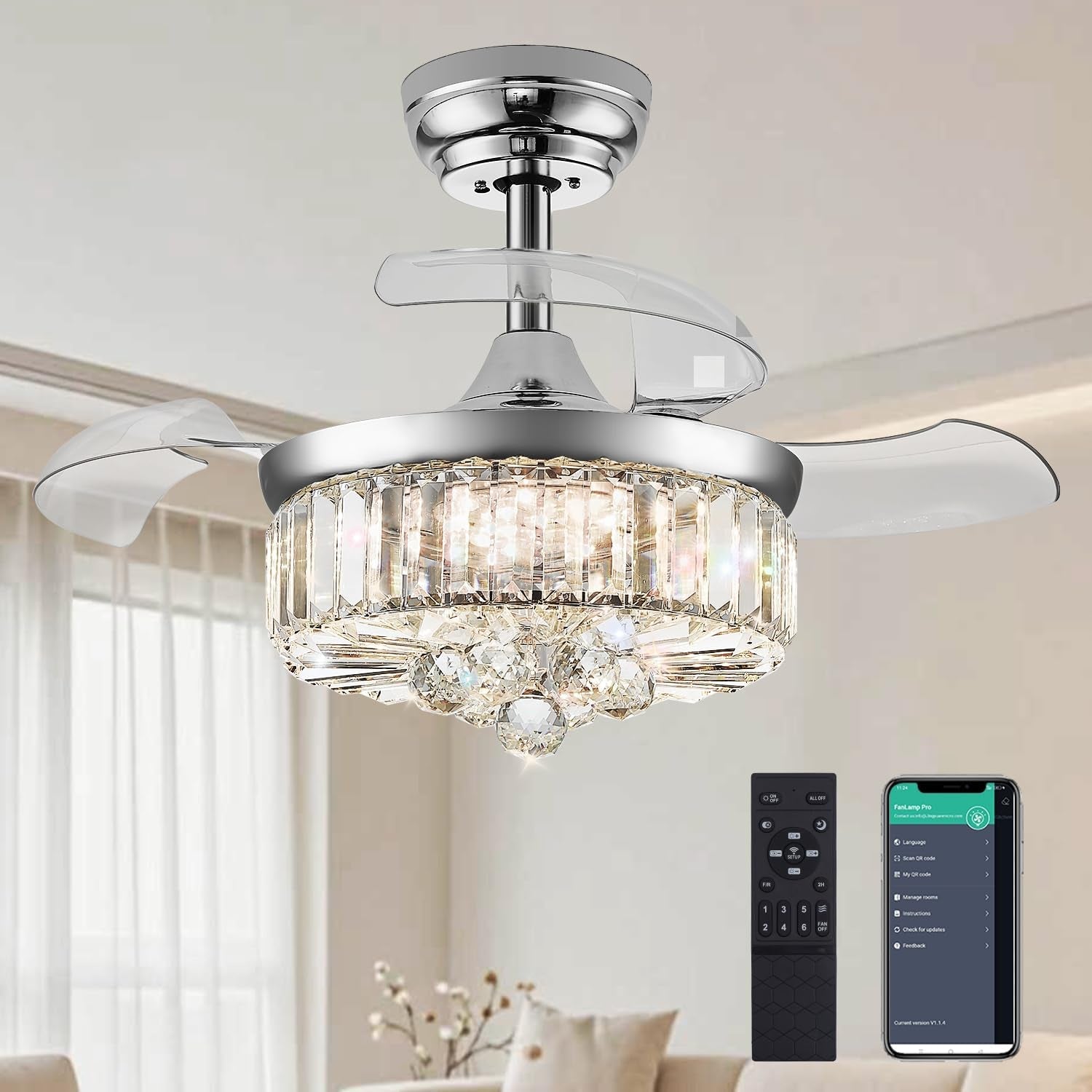 30 Inch Crystal Chandelier Ceiling Fan Illumination-0
