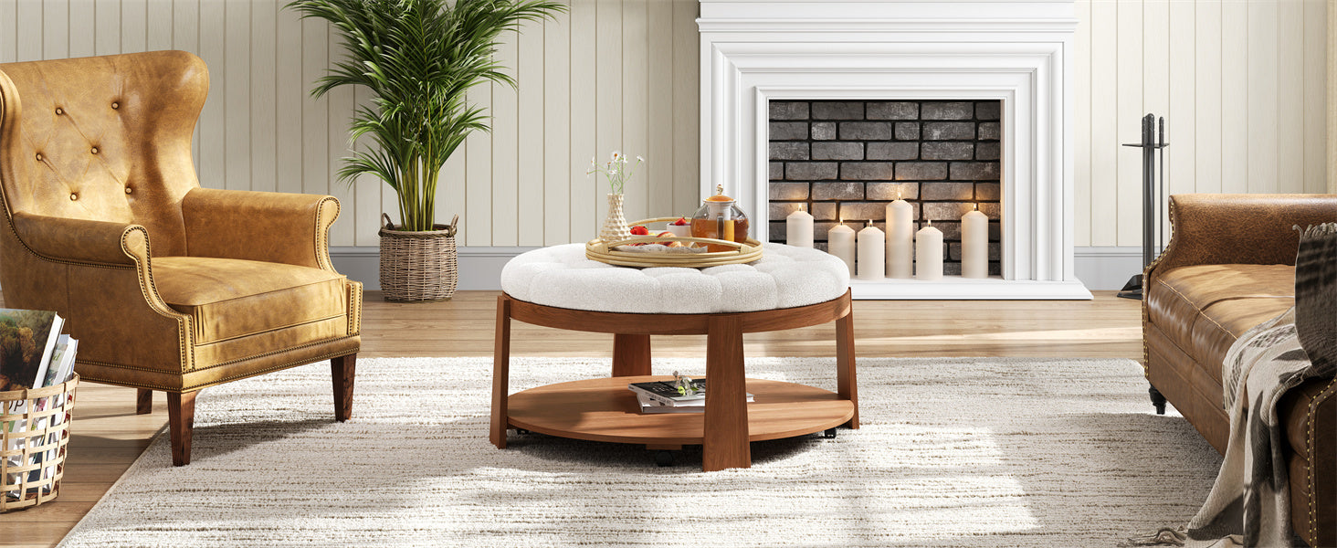 Modern Large Round Ottoman Coffee Table 2-Tier