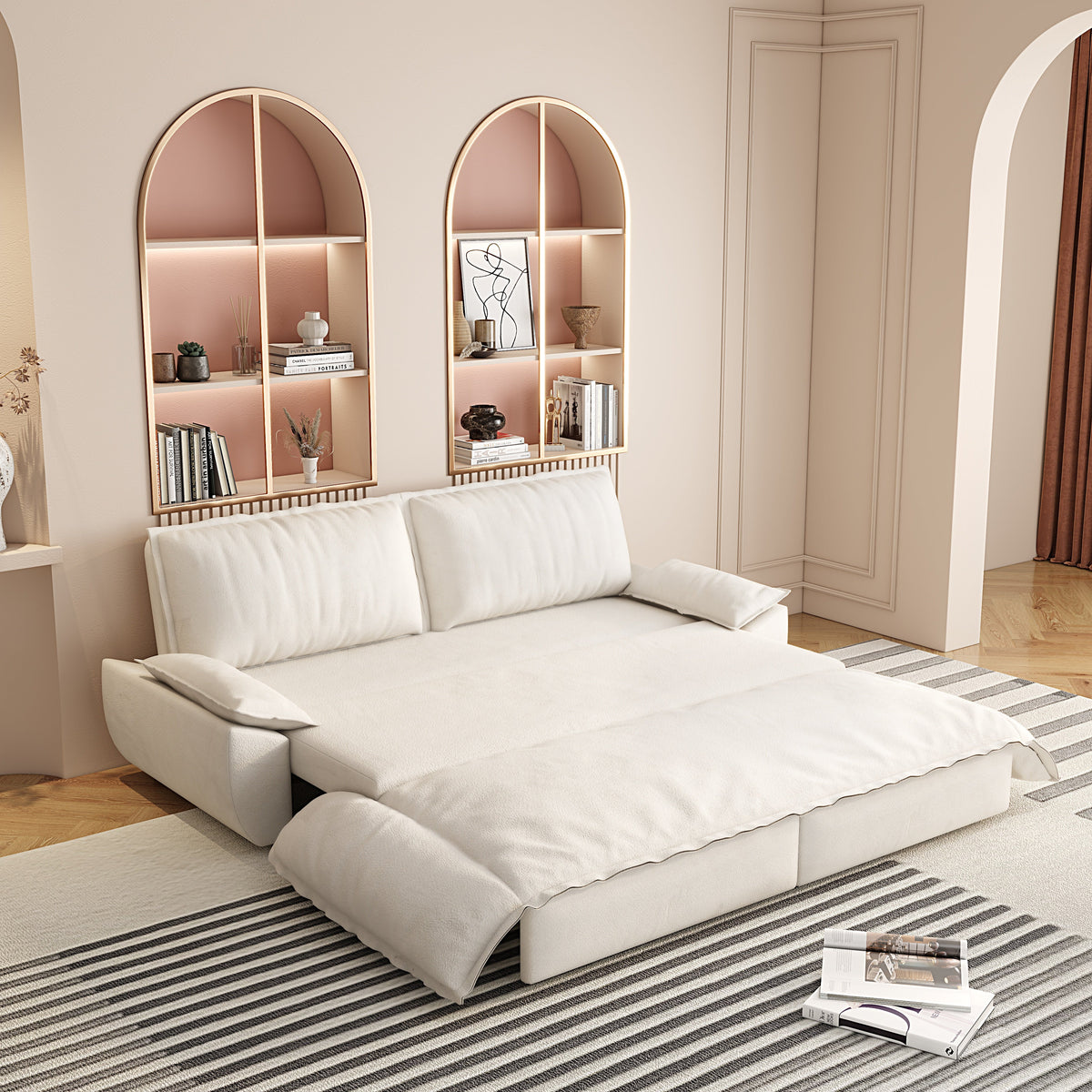 73.2" Queen Pull Out Sofa Bed - 3-in-1 Convertible Velvet Loveseat