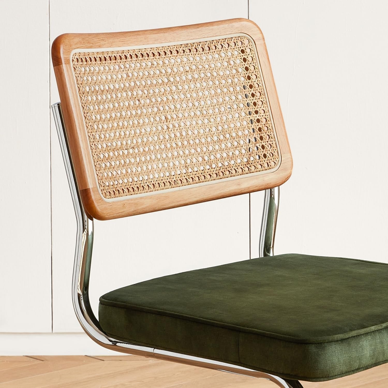 Green Rattan Dining Chairs FourPiece ChromeFinish Set