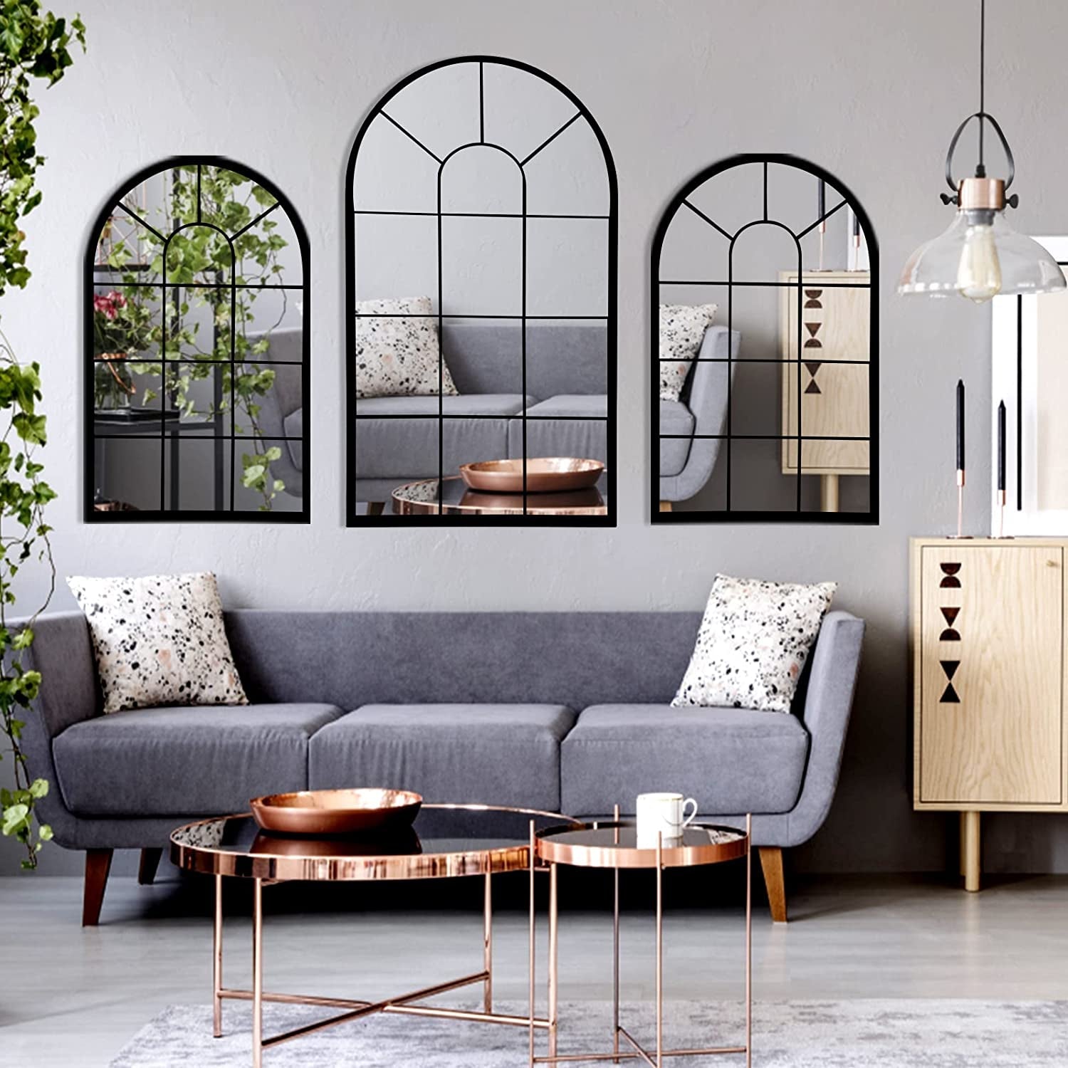 Wall Mirror Black Arched Farmhouse 41.3 x 24 x 1 Inches