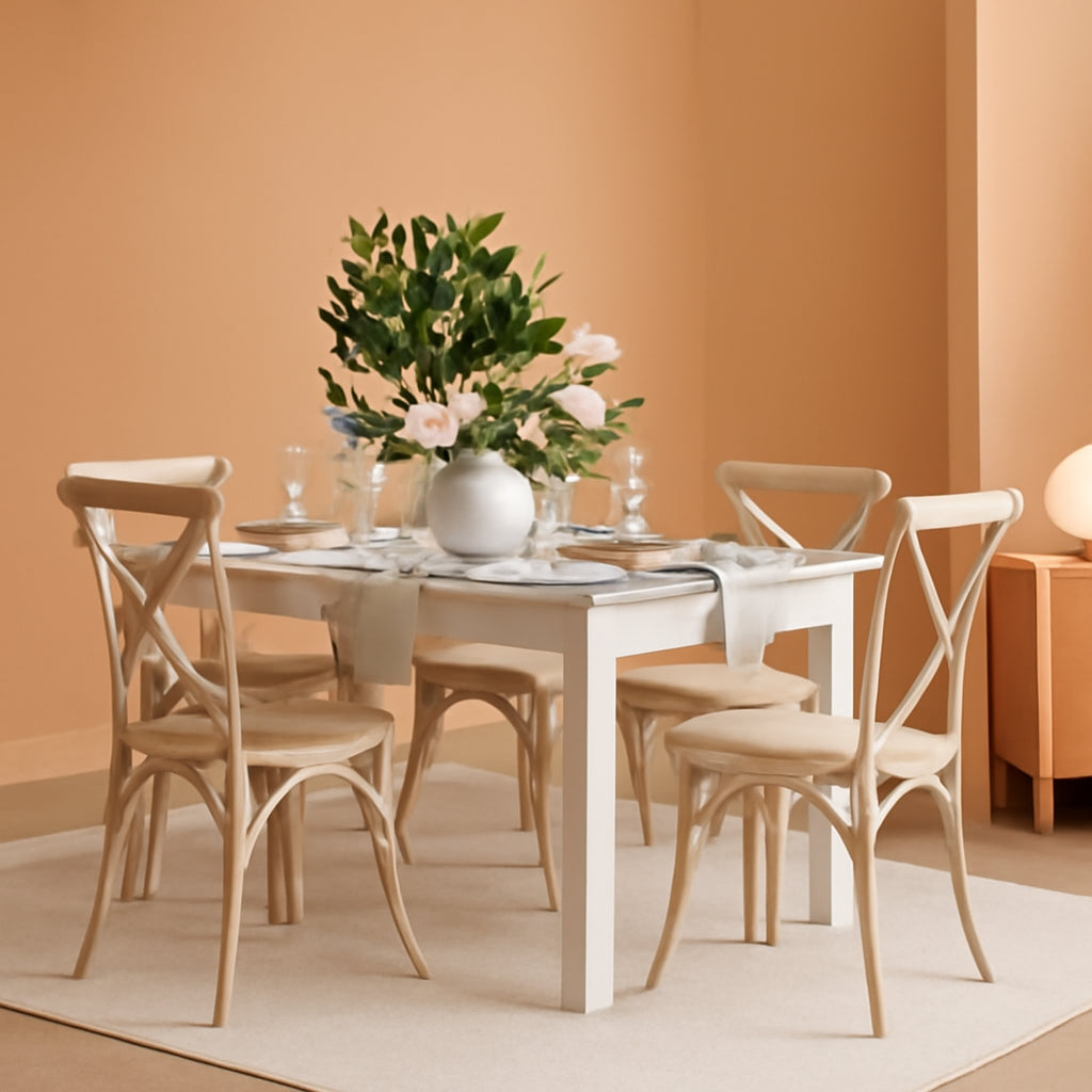 Rustic White Durable Farm Dining Table 60 Inch Long