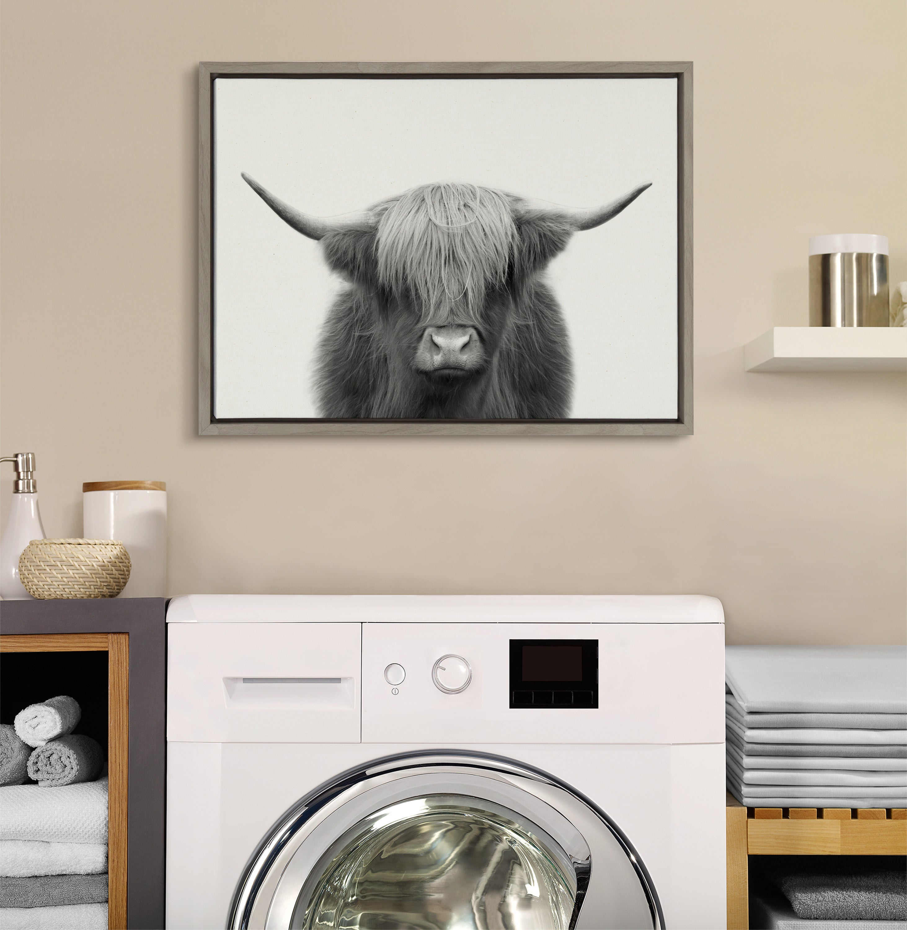 Sylvie Hey Dude Highland Cow Framed Linen Canvas by The Creative Bunch Studio