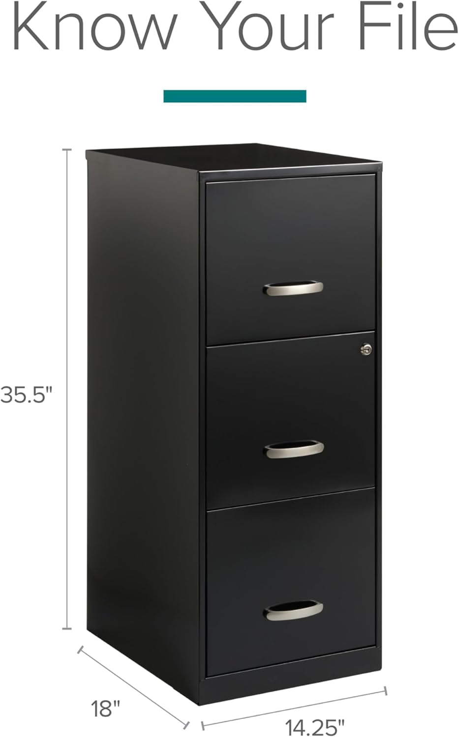 SOHO 18 Inch 3 Drawer Vertical File Cabinet With Lock