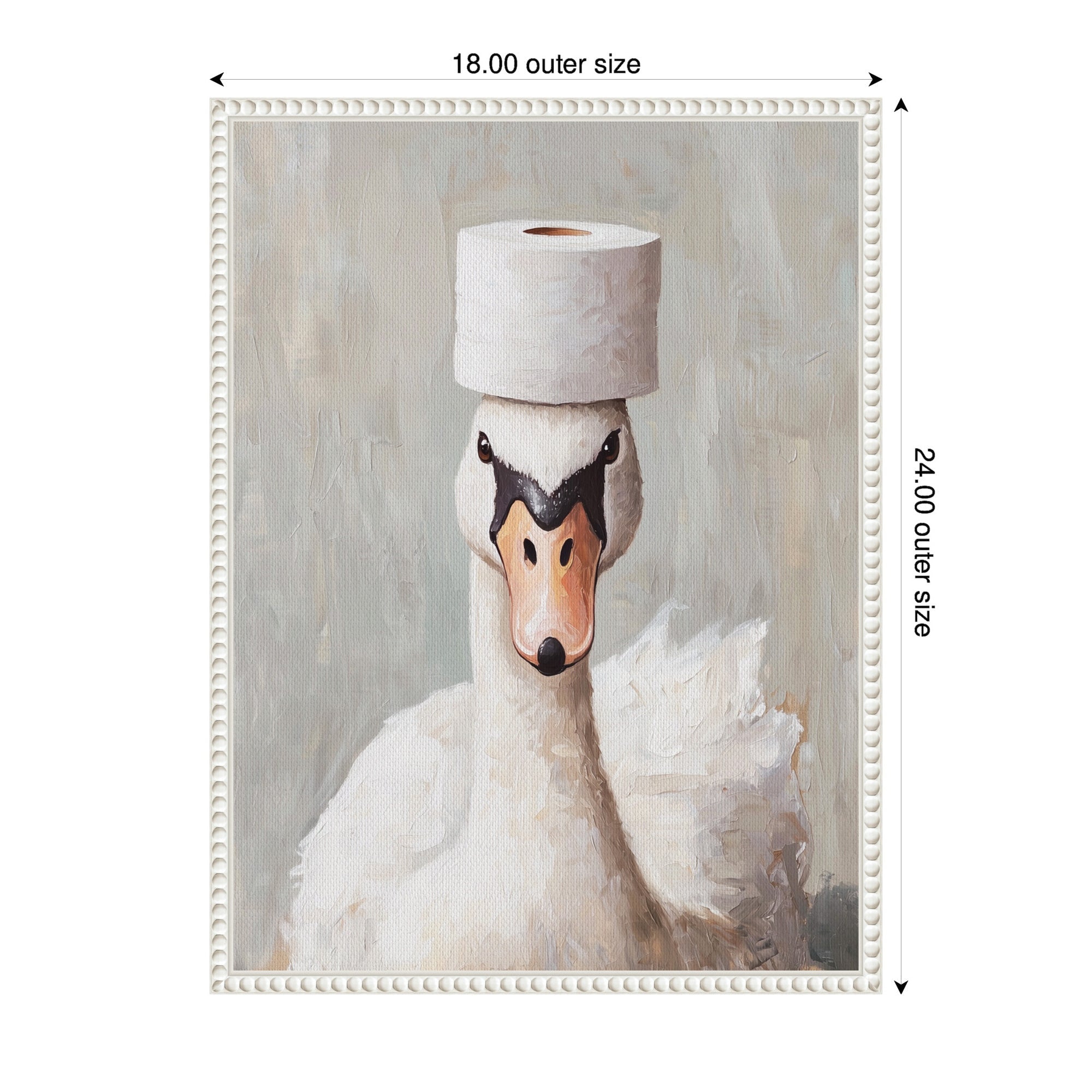 Sylvie Toilet Paper Roll on White Swans Head Bathroom Art Framed Canvas by The Creative Bunch Studio