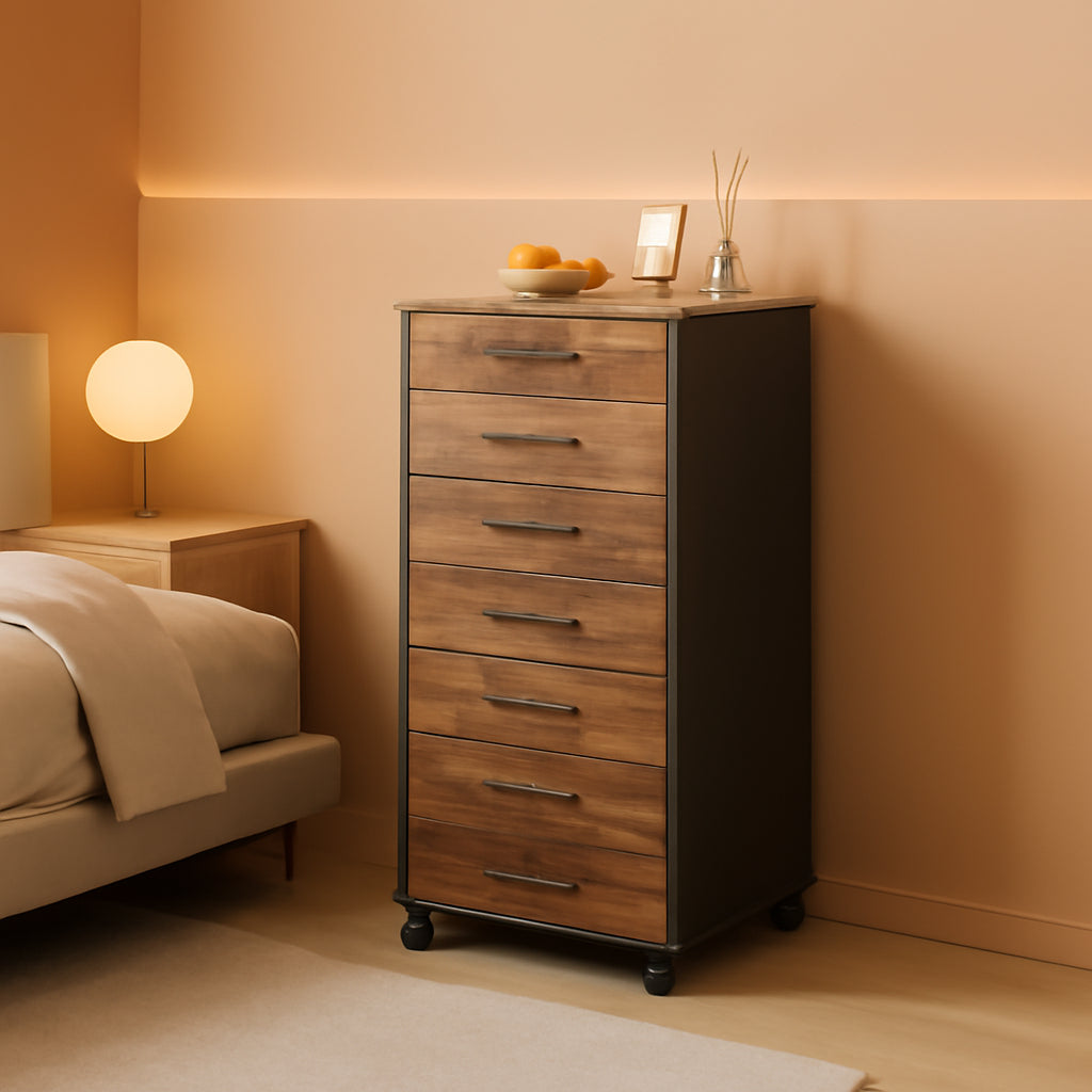 7 Drawer Wooden File Cabinet For Home Office Rustic Brown