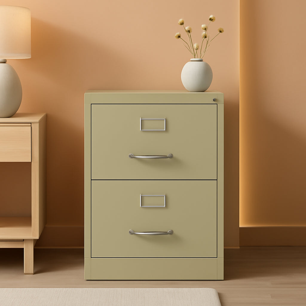 Beige 2 Drawer Locking Metal Vertical File Cabinet