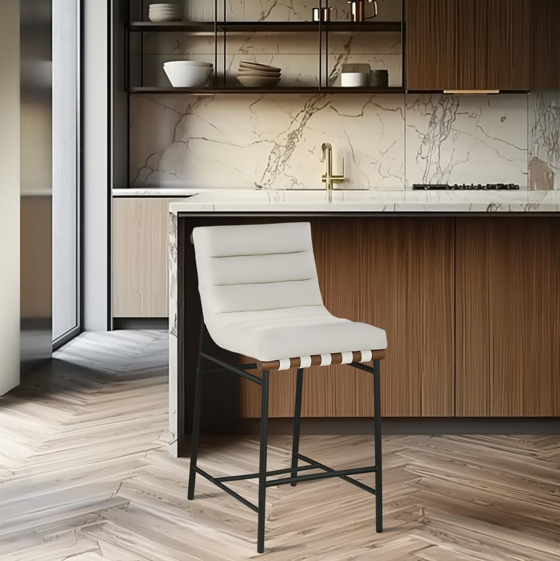 Burke 813Cream Contemporary Counter Stool Cream Matte Black Frame