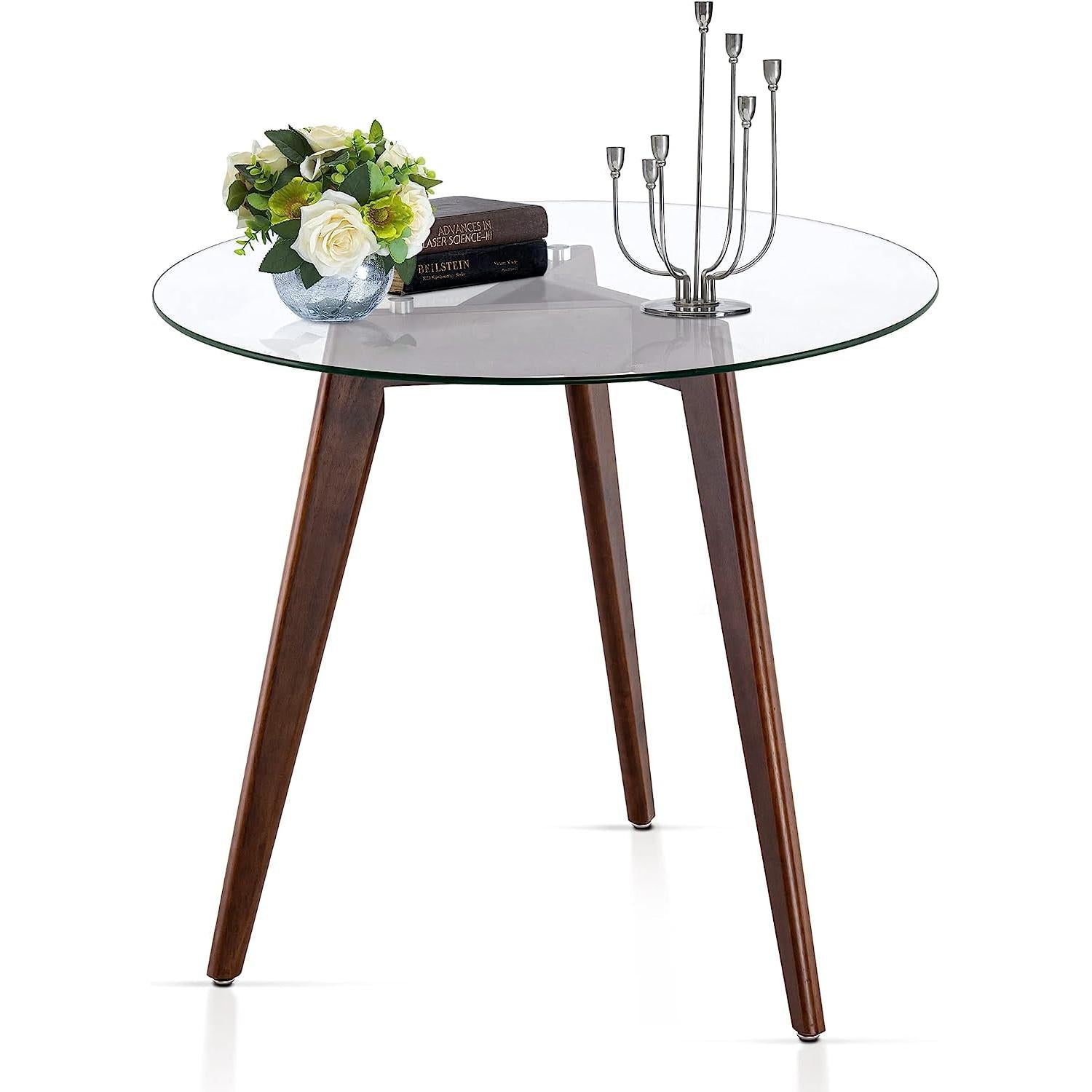Round Glass Dining Table 31.5 Inch Dark Brown Modern