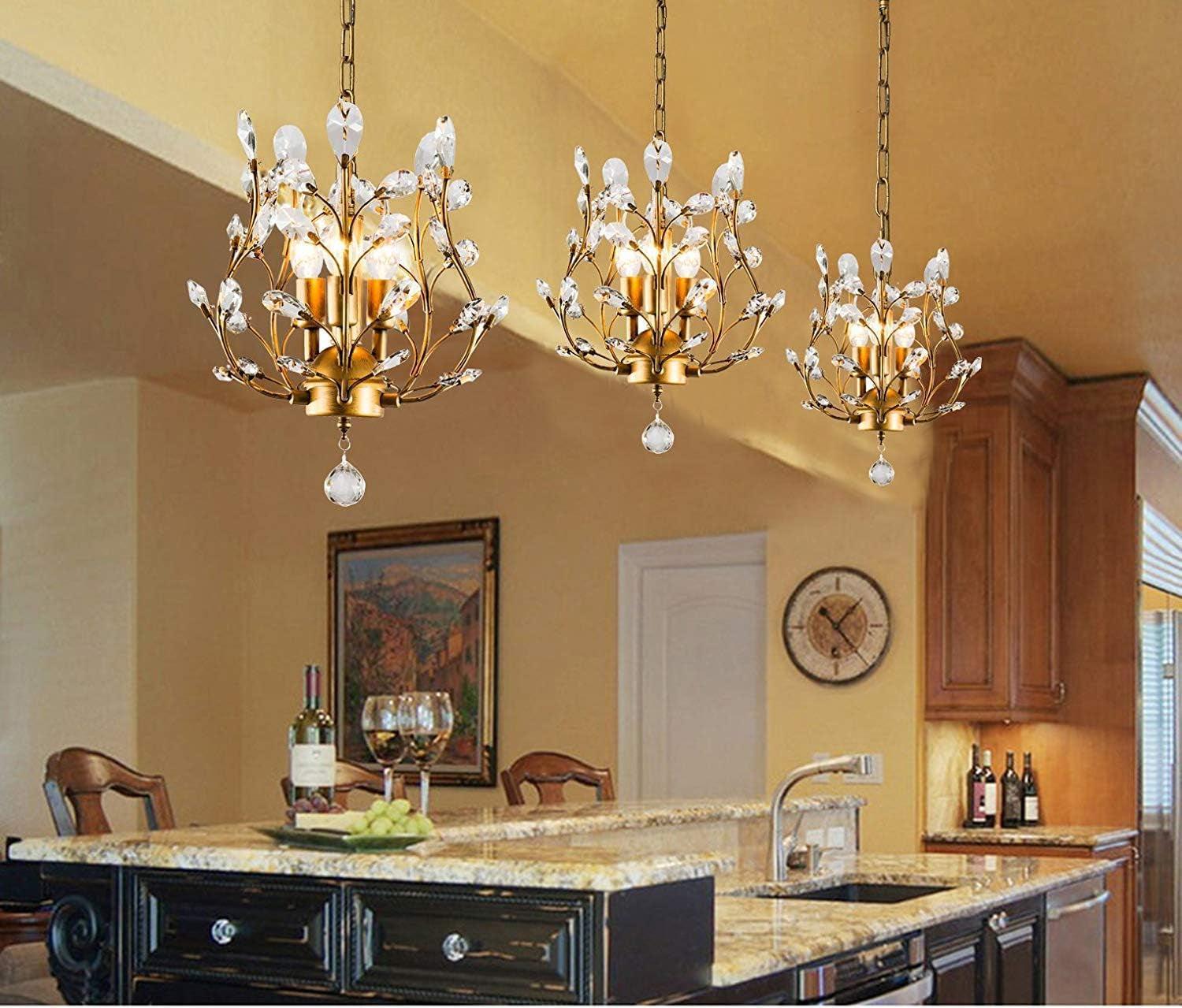 Gold Three Light Crystal Chandelier Ceiling Fixture-4