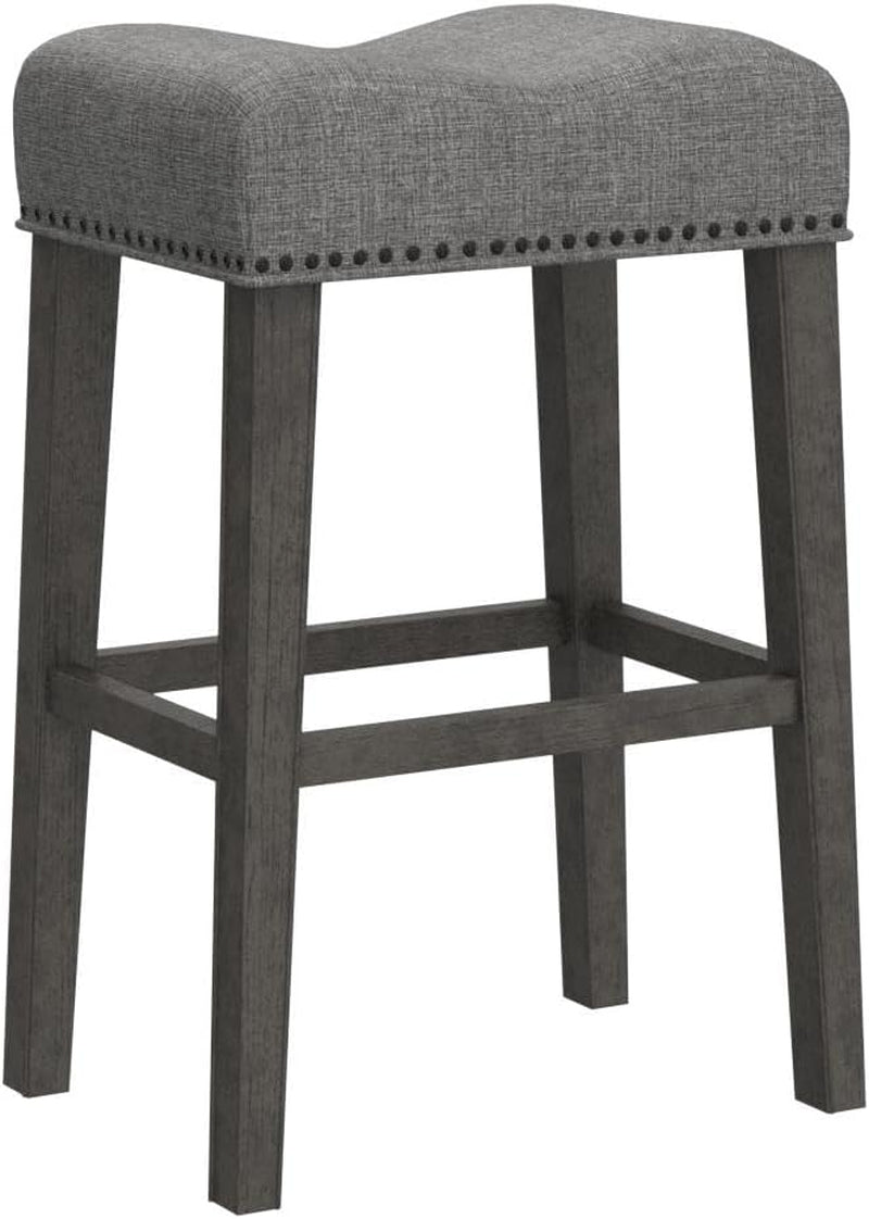 Gray 29 Inch Bar Stools Set Of 2 With Backless Saddle Seat