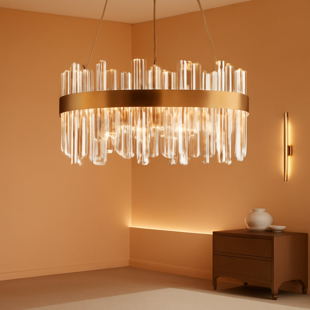 19.7 Inches Dimmable Crystal Pendant Chandelier Gold-0