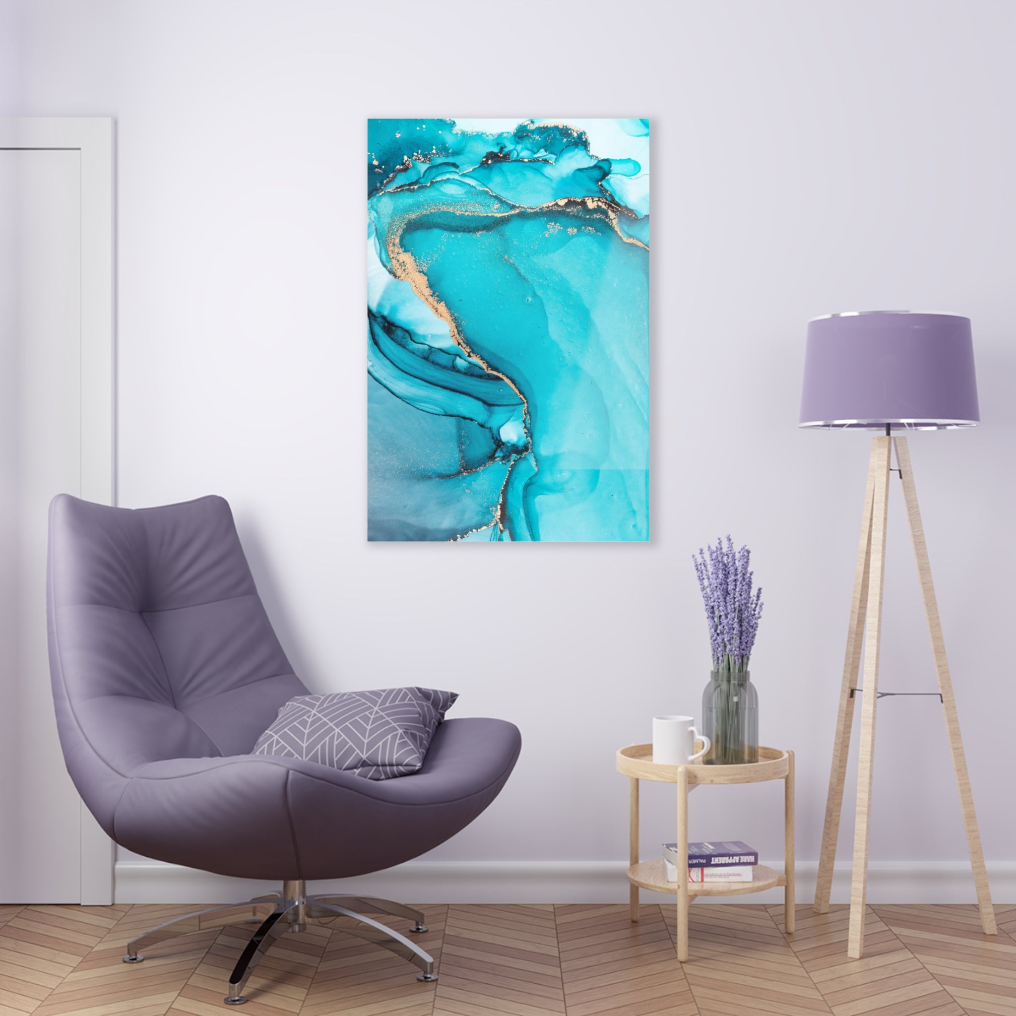 Tempered glass wall art - blue fluid ink-2