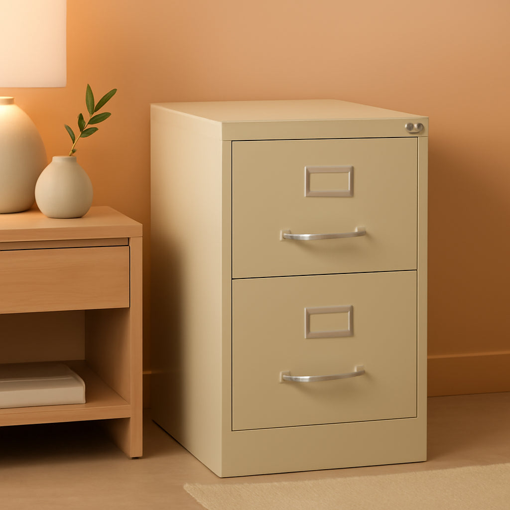 2-Drawer Vertical Beige Metal Filing Cabinet Lockable 28.38-Inch For Home Office Letter Size Pre-Assembled