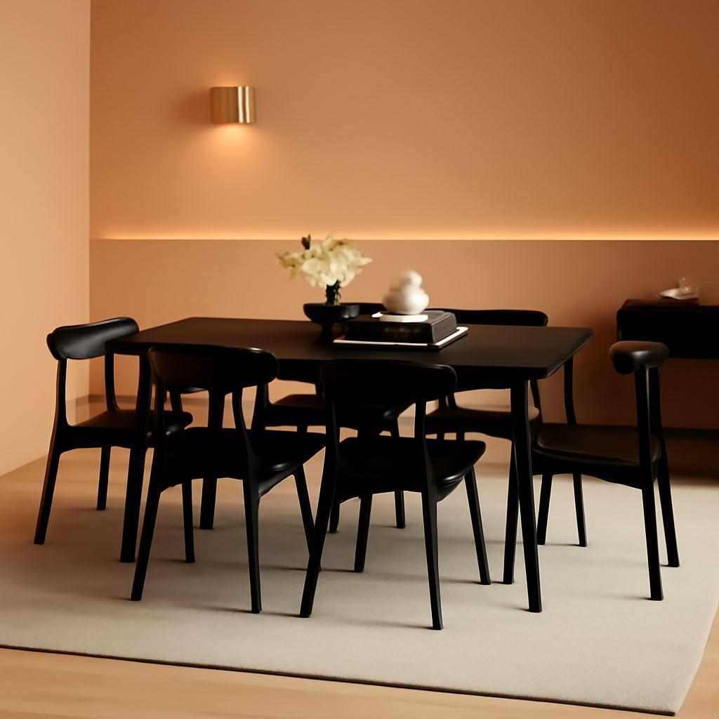 70 Inch Black Solid Oak Dining Table For 6 To 8 People