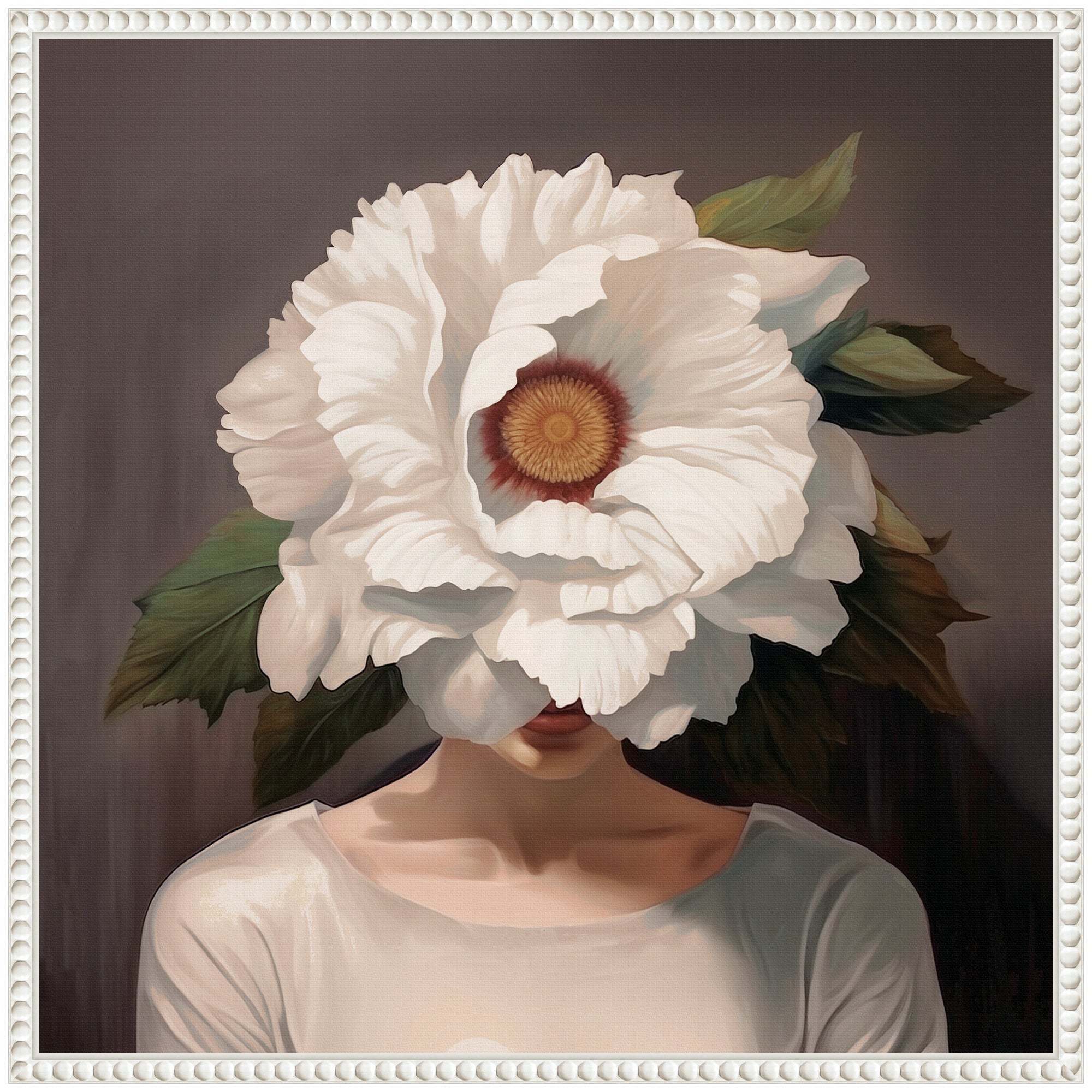 Sylvie White Flower Woman Portrait Framed Canvas by The Creative Bunch Studio