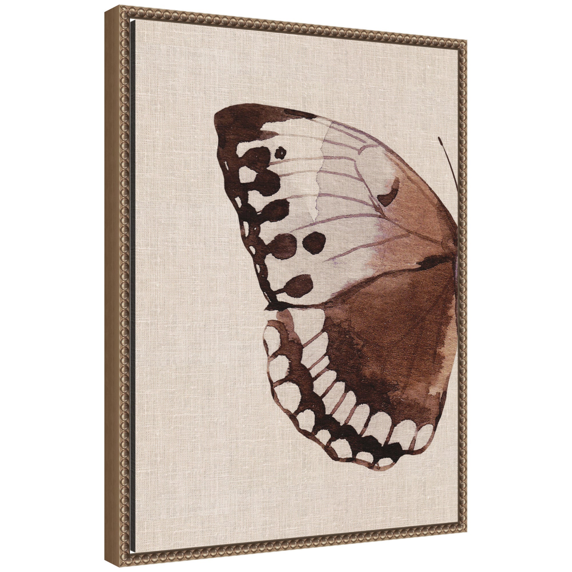 Sylvie Retro Butterfly Watercolor Diptych Neutral Burlap Left Framed Canvas by The Creative Bunch Studio