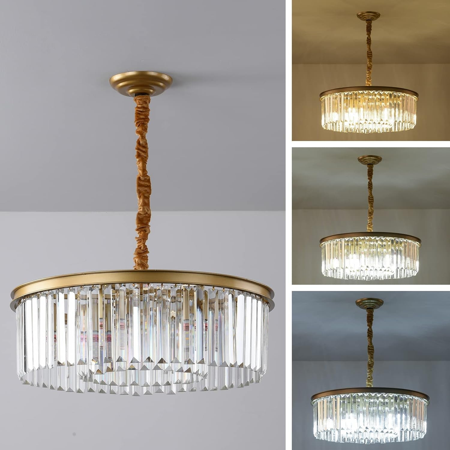 Gold Contemporary Crystal Chandelier Two Tier Fixture-2