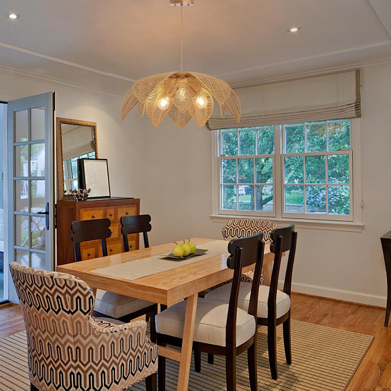 Handwoven Rattan Chandelier Three Light Pendant 24in-1