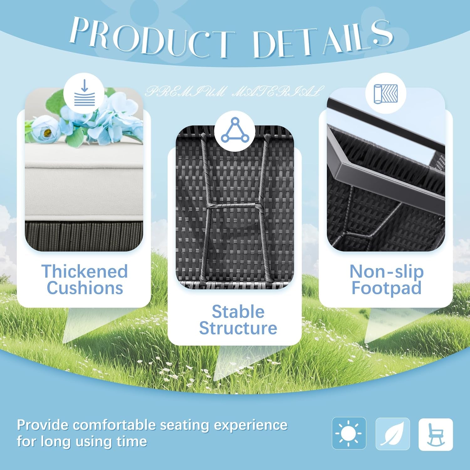 Patio Set 3 Piece White Wicker Rocking With Coffee Table