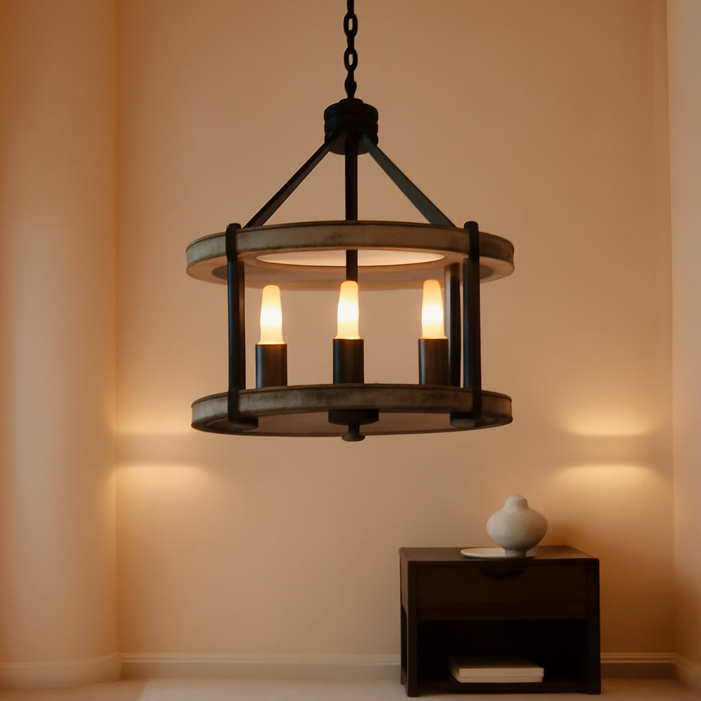 Rustic Farmhouse Chandelier Matte Black Wood Finish-0