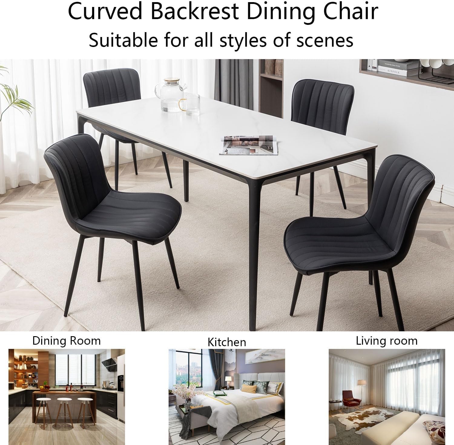 Black Leather Upholstered Dining Chairs Metal Legs