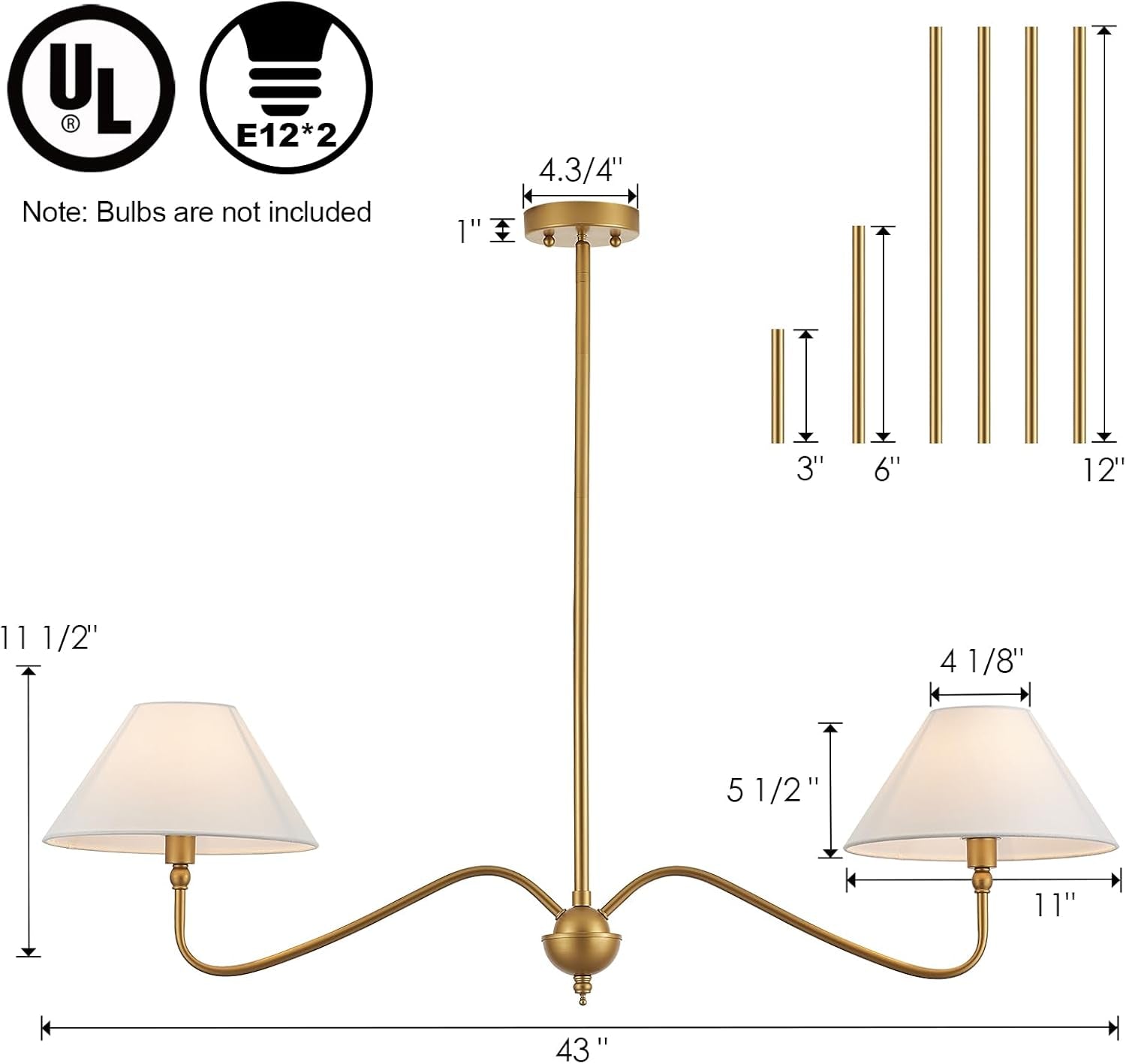 Goldtone Linear 2 Light Chandelier For Kitchen Island-4