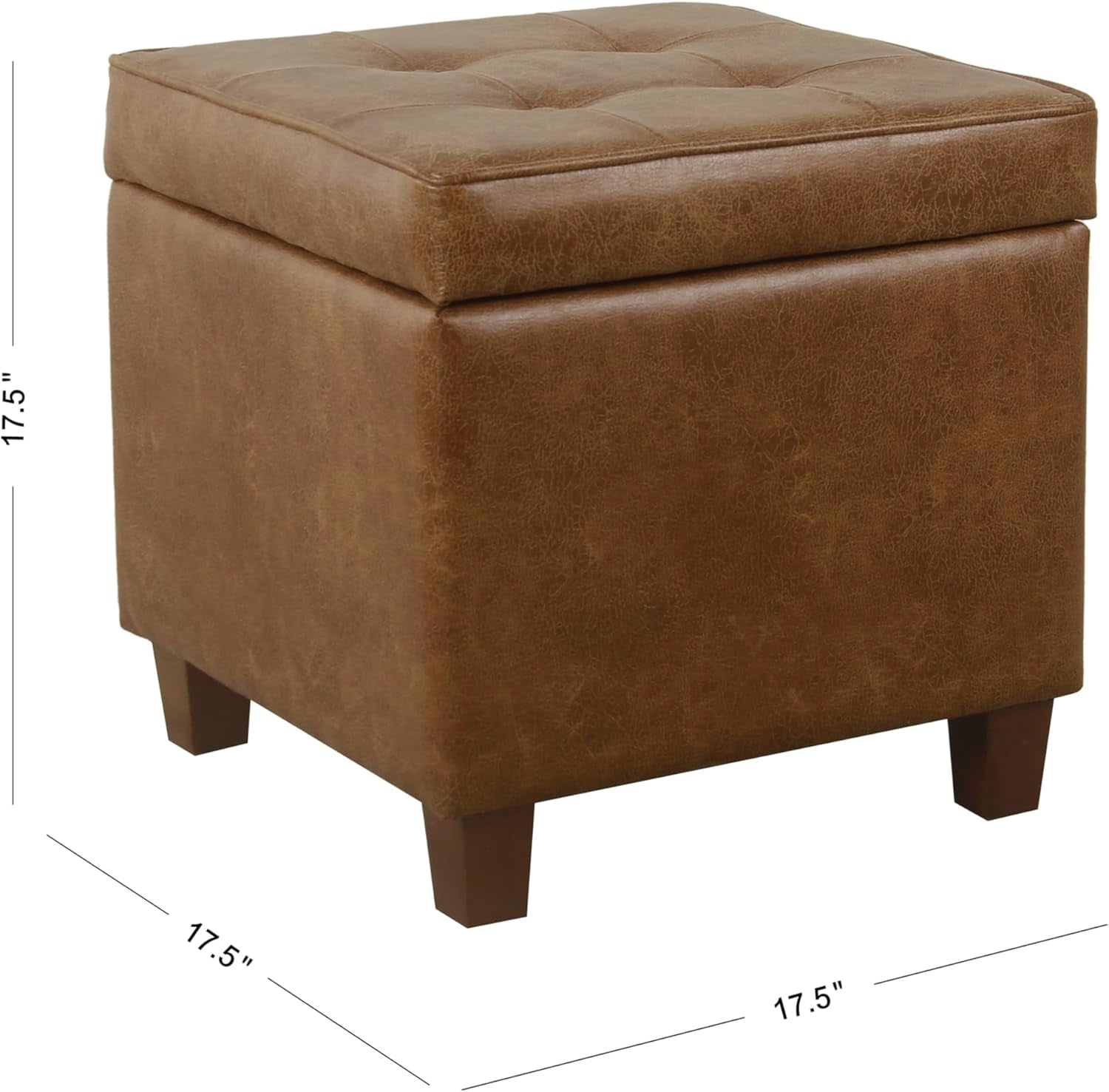 Small Distressed Brown Faux Leather Storage Ottoman